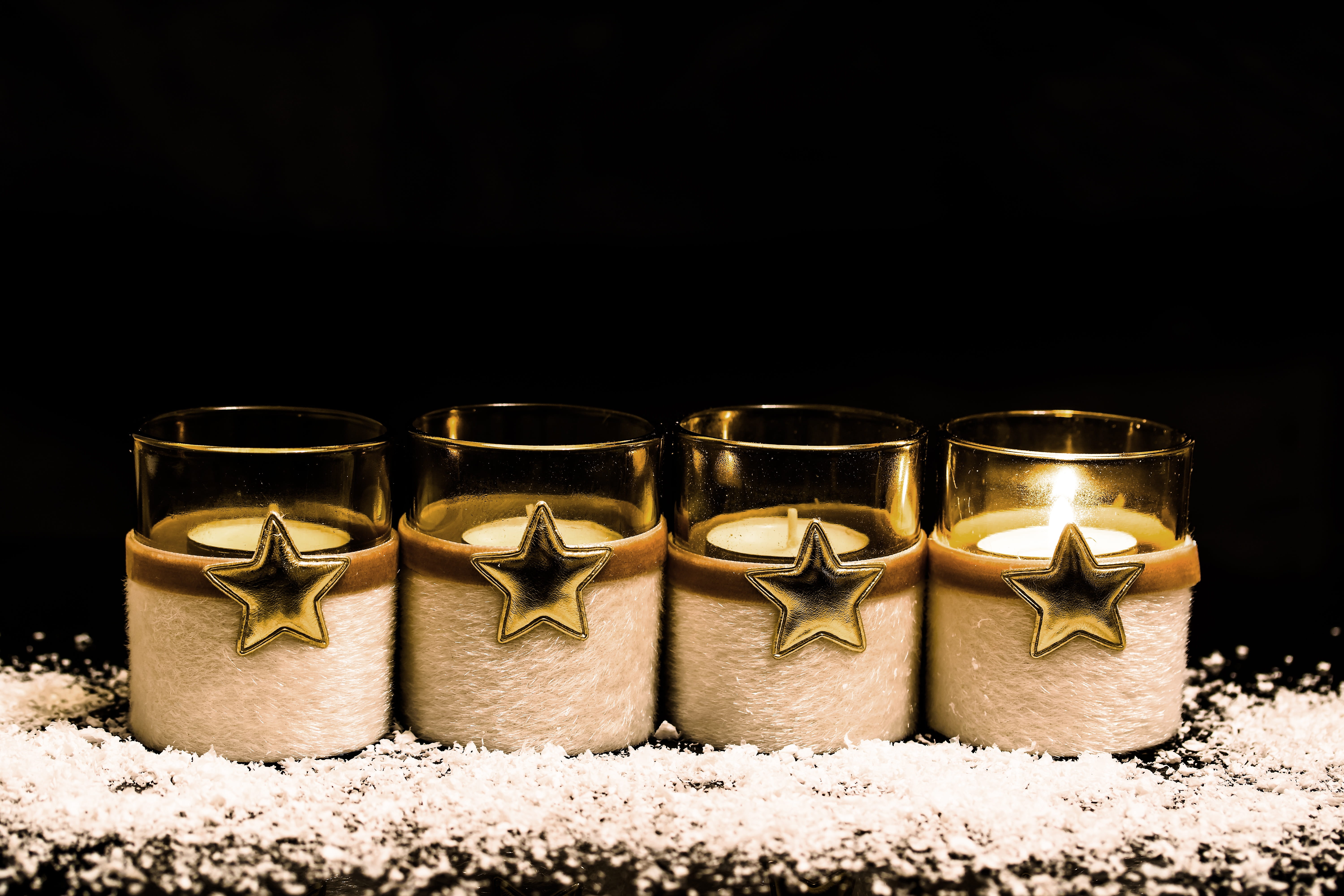 nature, food, holders, lighted, black background, before christmas, tea light, copy space, christmas time, candle, flame, burning, advent, close-up, candles, HD Wallpaper