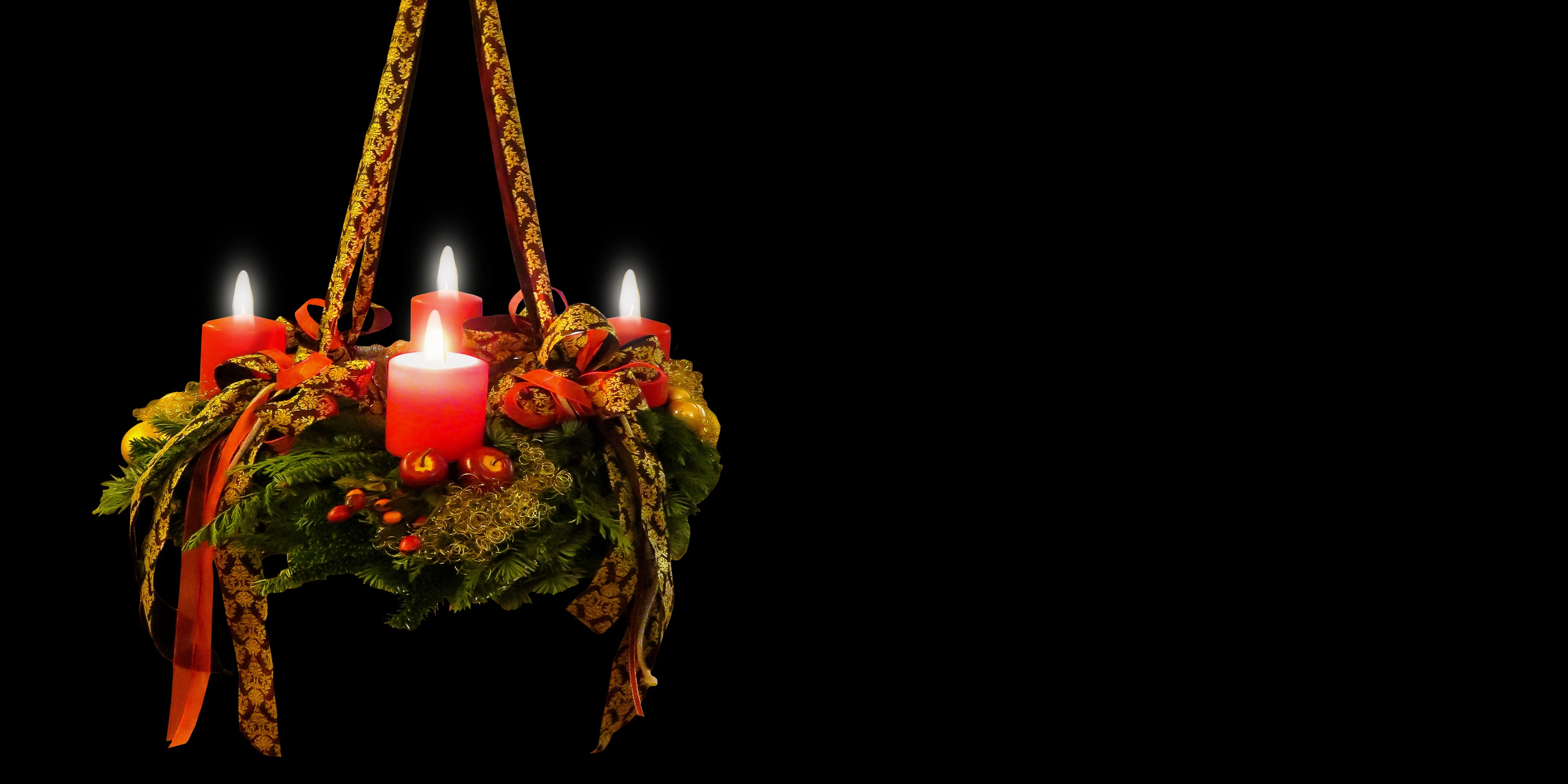 dark, festival, arrangement, pendant, lamp, copy space, indoors, advent candle, advent wreath, fourth candle, green, no people, illuminated, celebration, HD Wallpaper