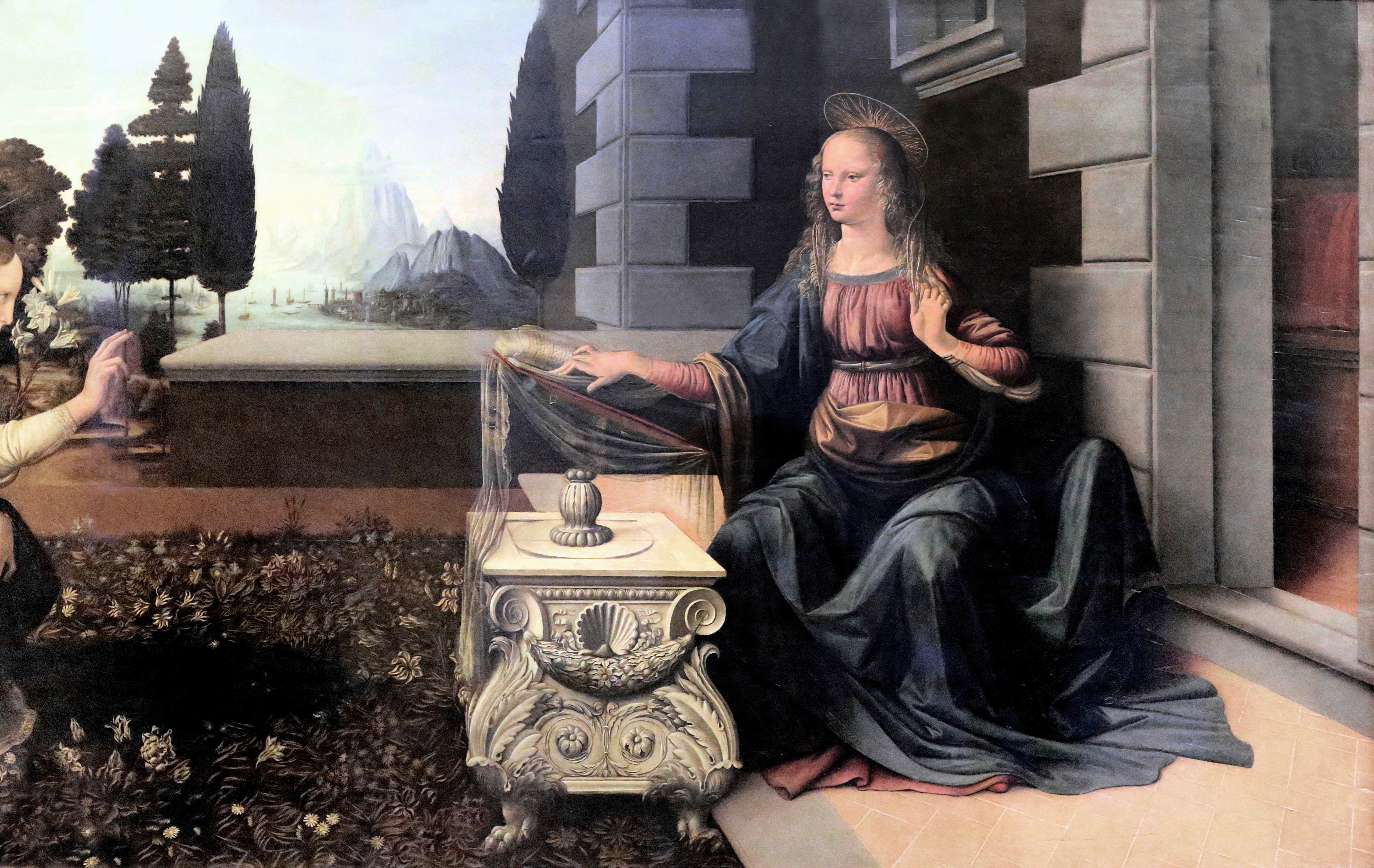 Florence, Annunciation to 1470-2, Leonardo da Vinci, The Uffizi Gallery, picture, 4K, HD Wallpaper