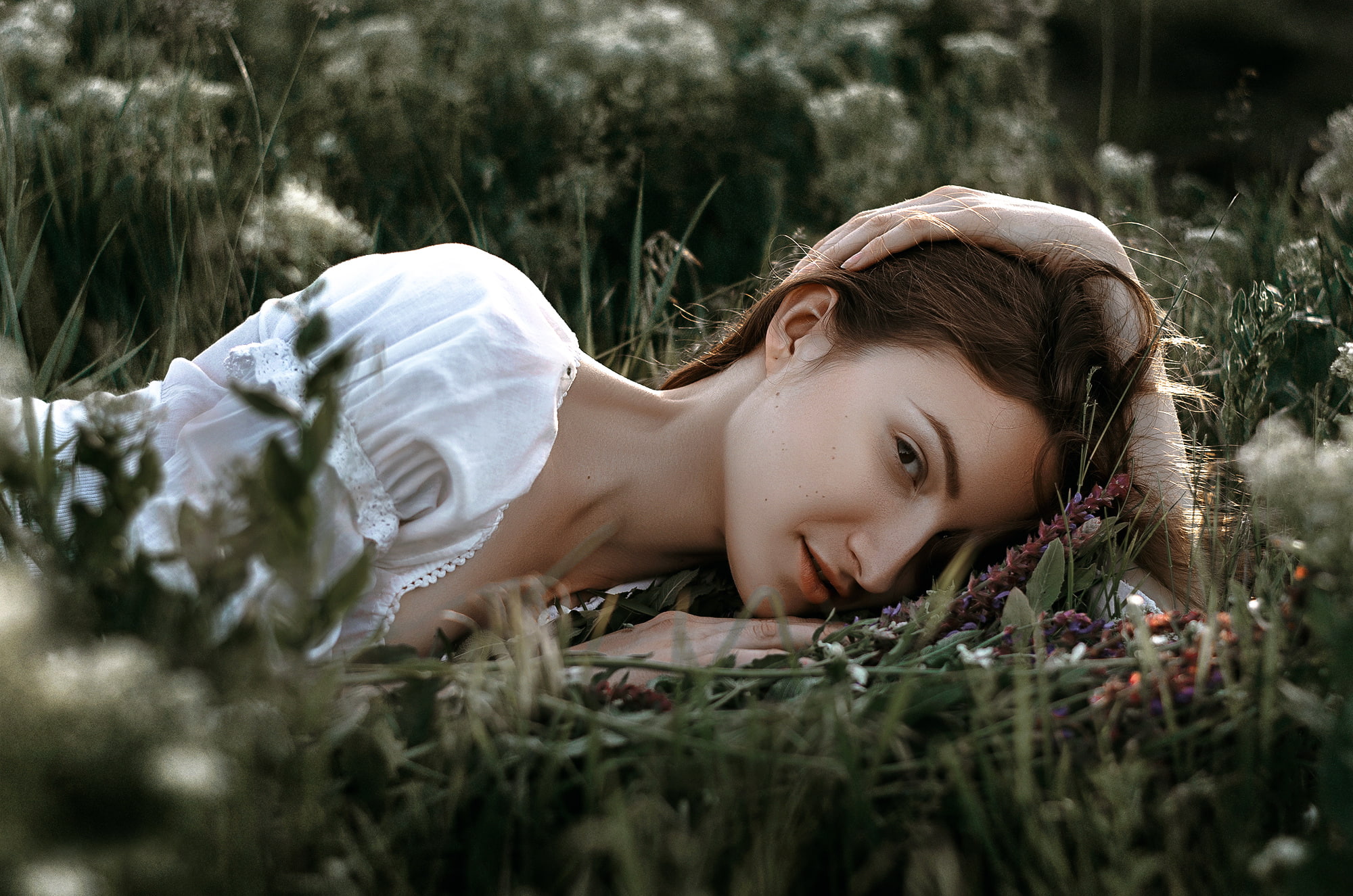 girl, 1080P, stay, Dima Begma, summer, Dasha, grass, HD Wallpaper