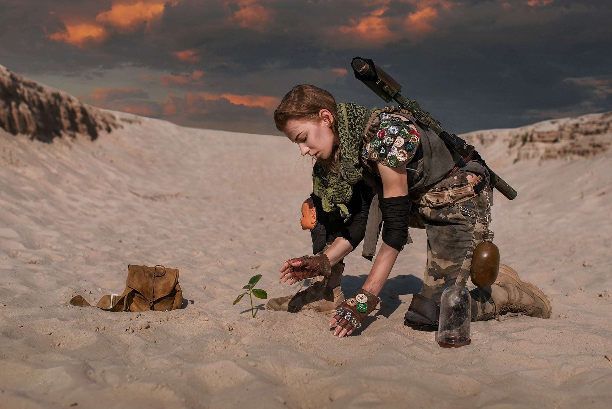 Dima Begma, girl, desert, 1080P, New life, weapons, HD Wallpaper