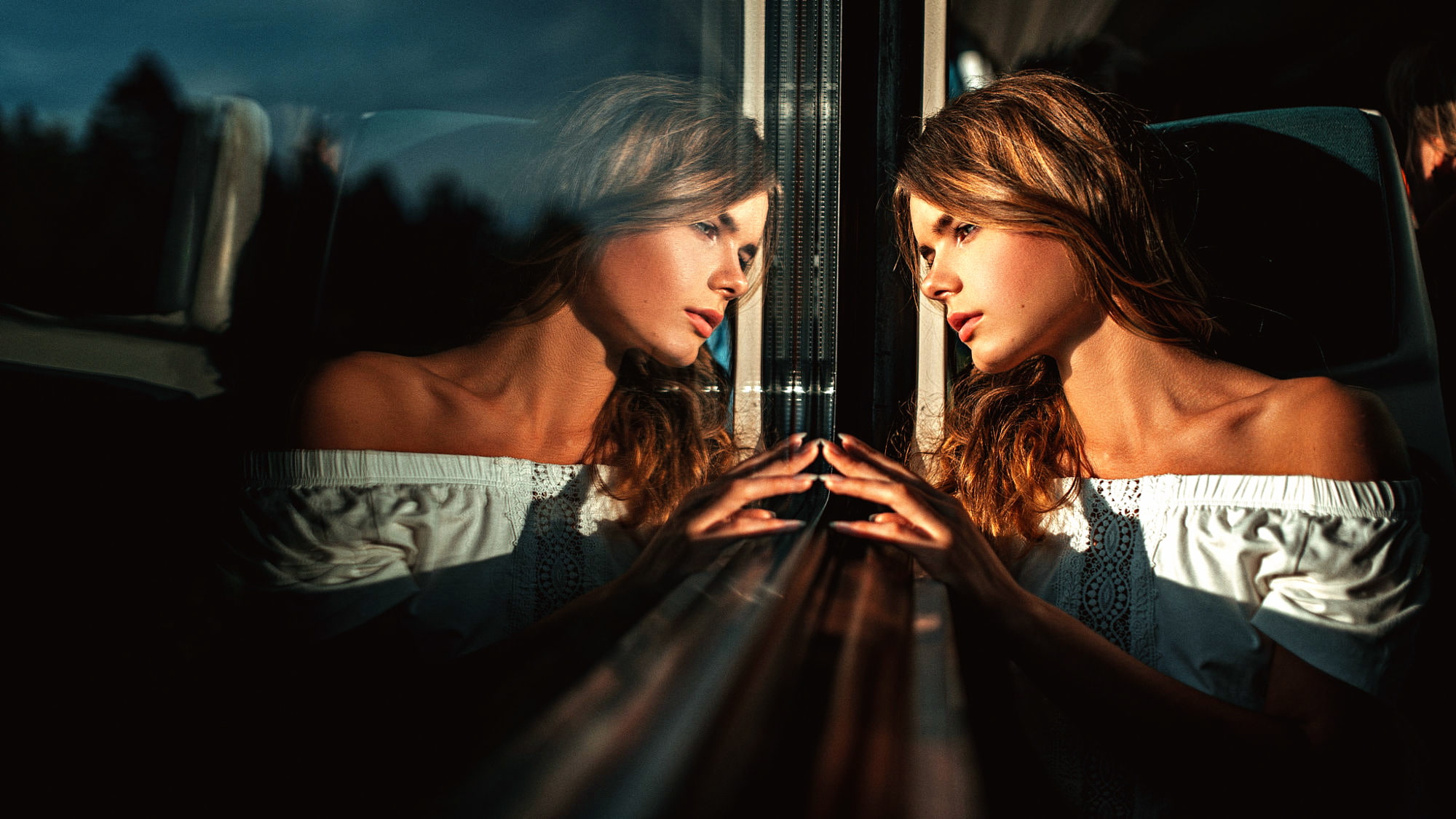 girl, glass, Irina Regent, 1080P, The melancholy, reflection, George Chernyadev, HD Wallpaper