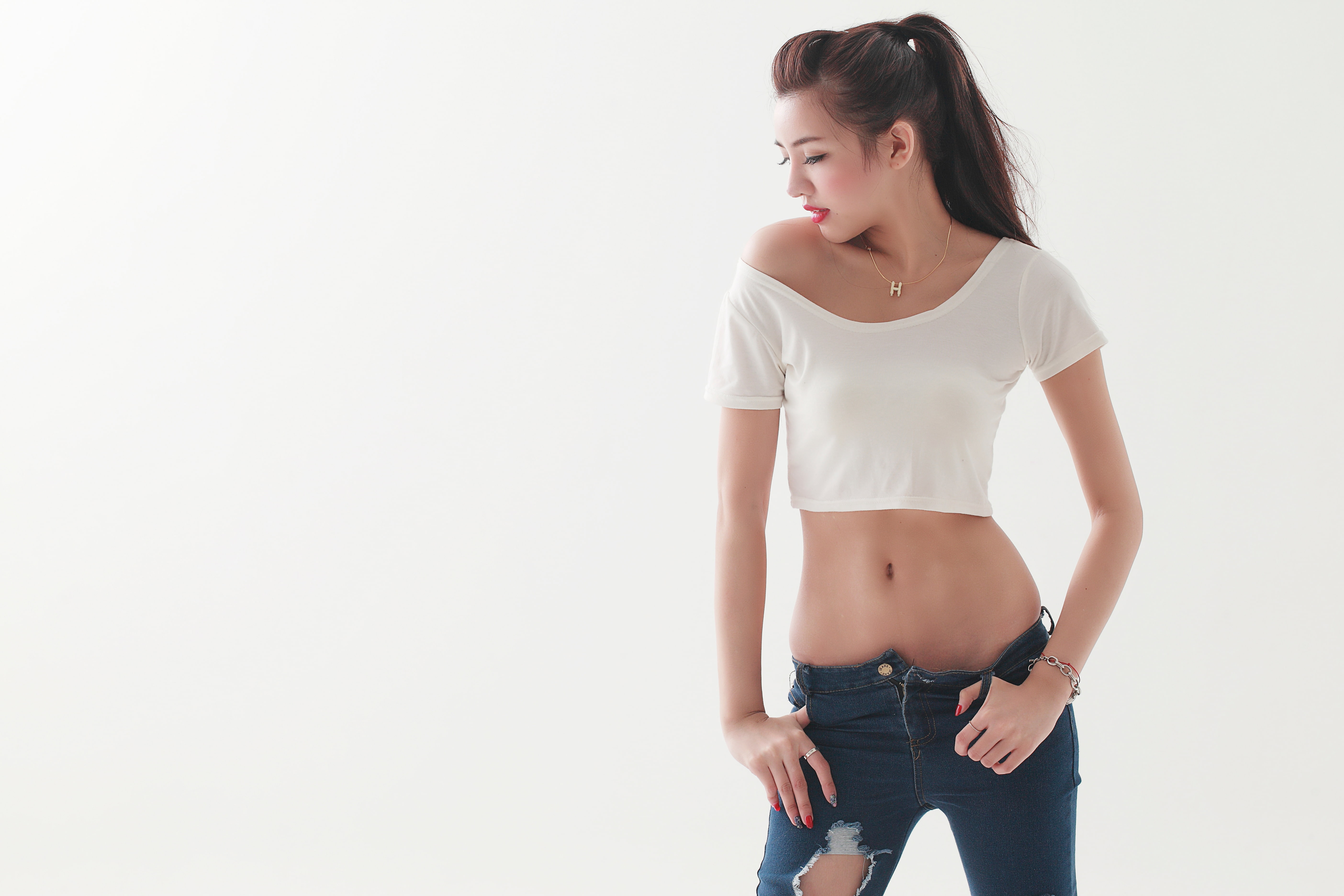 jeans, background, tummy, figure, Mike, 5K, HD Wallpaper