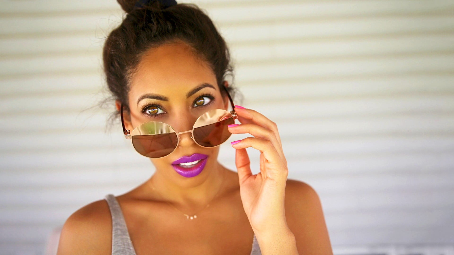 beauty, front view, hazel eyes, body part, adult, human body part, smiling, women, copy space, young women, lifestyles, Chia Habte, purple lipstick, ebony, HD Wallpaper