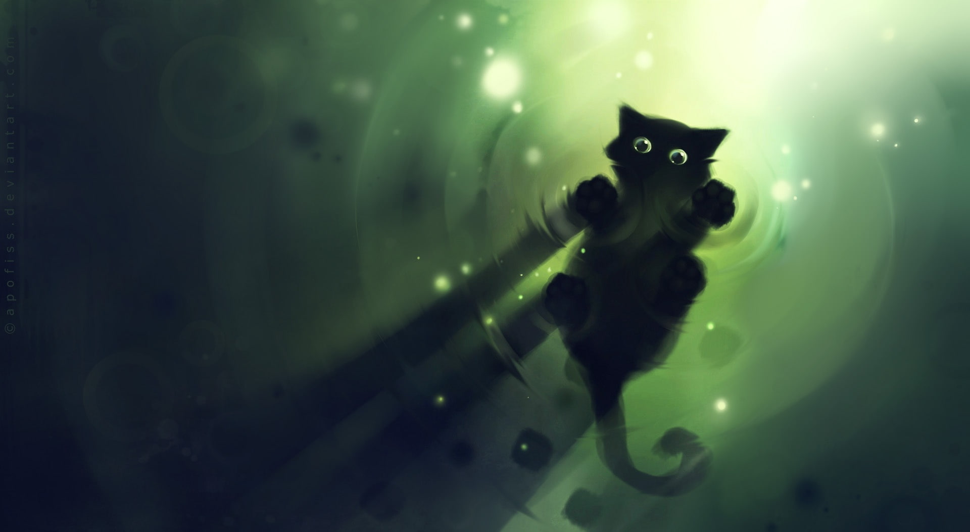 no people, astonished, sea, underwater, one animal, green color, Animal, cat painting, Fantasy, undersea, swimming, Painting, Kitty, Artistic, cat, marine, HD Wallpaper