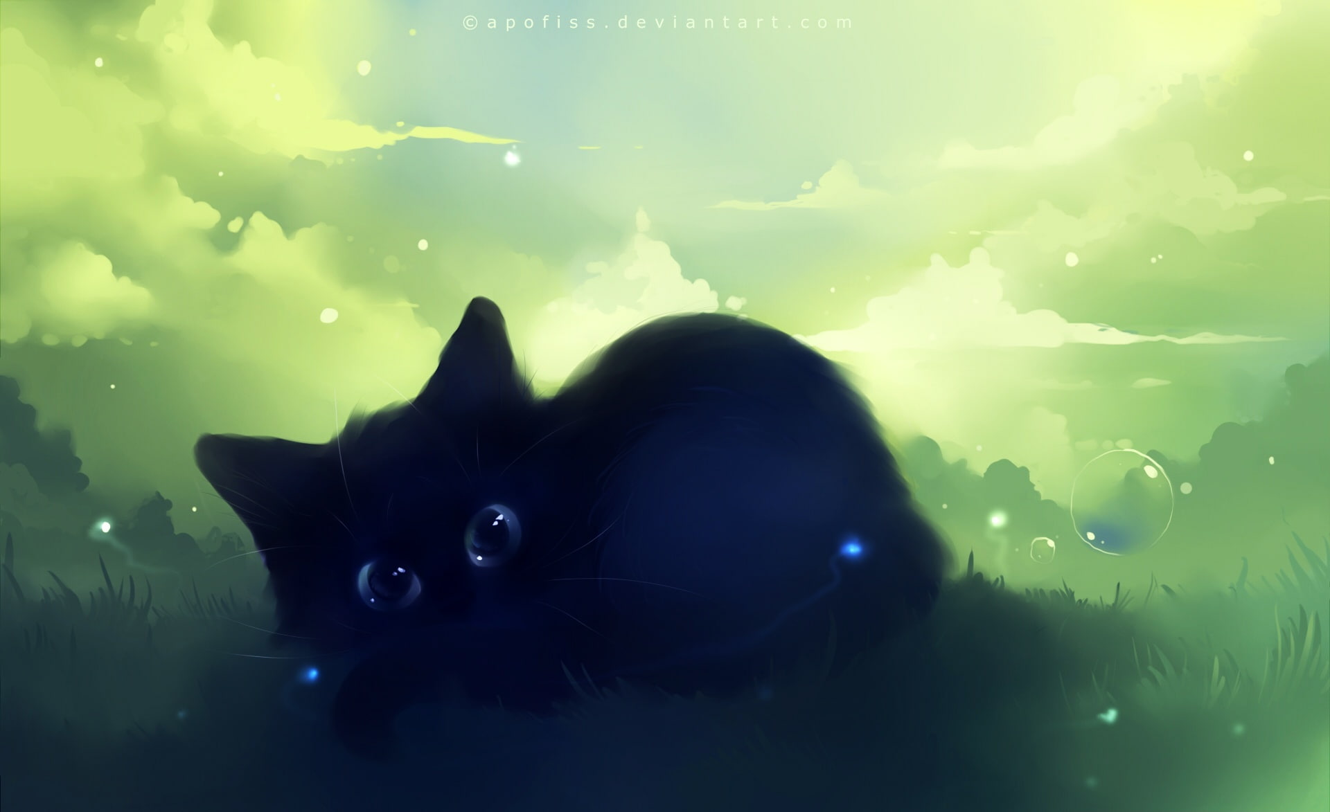black cat, Painting, swimming, domestic cat, sea, Animal, feline, domestic animals, marine, cat, water, one animal, Fantasy, animal themes, 1080P, Kitty, HD Wallpaper