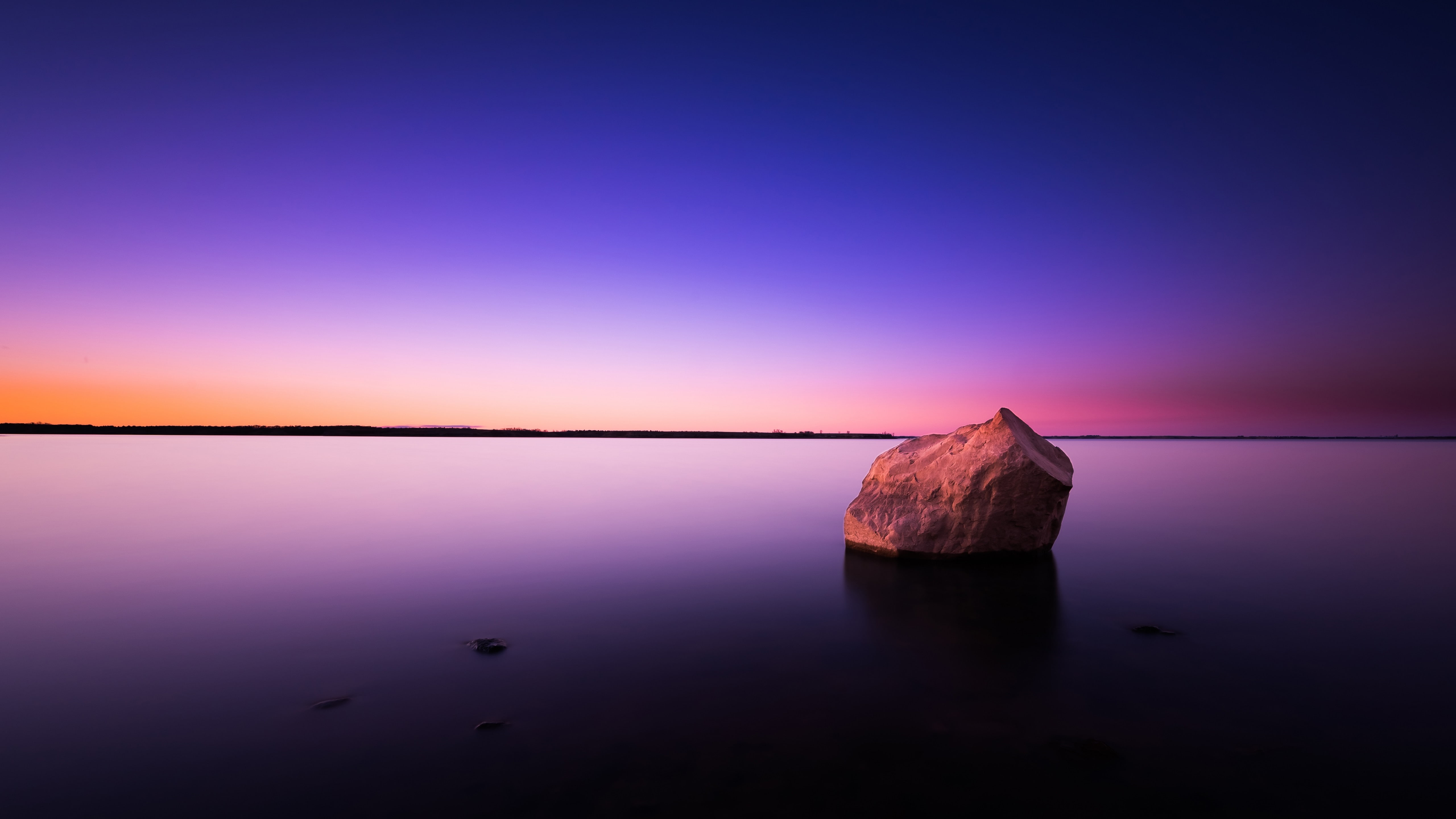 water, sea, atmosphere, lone rock, 5K, calm, sky, rock, horizon, HD Wallpaper