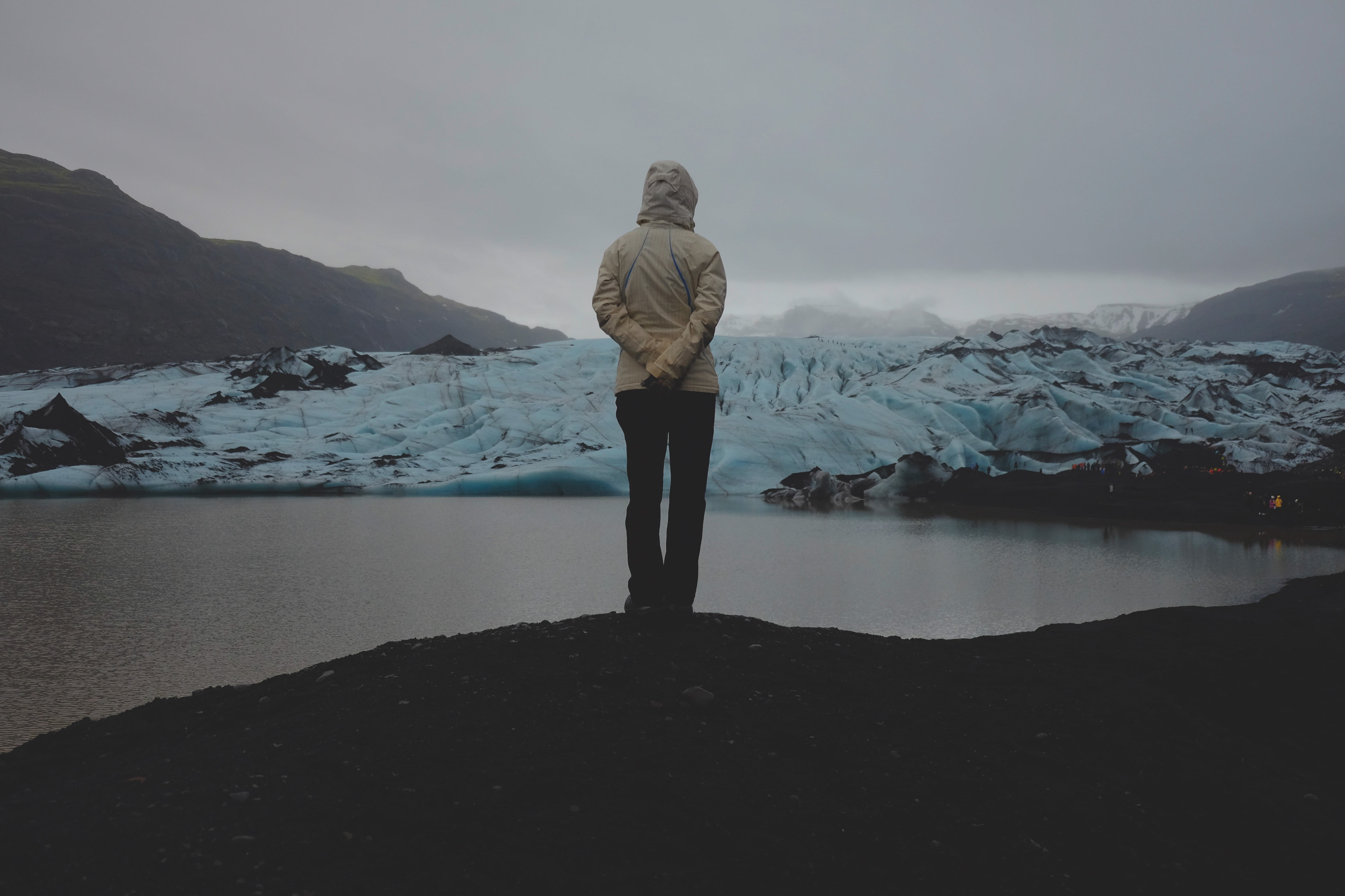 evening, travel, frozen, standing, people, outdoors, scenic, recreation, fog, leisure activity, scenics - nature, hood - clothing, ocean, tranquility, ice, HD Wallpaper