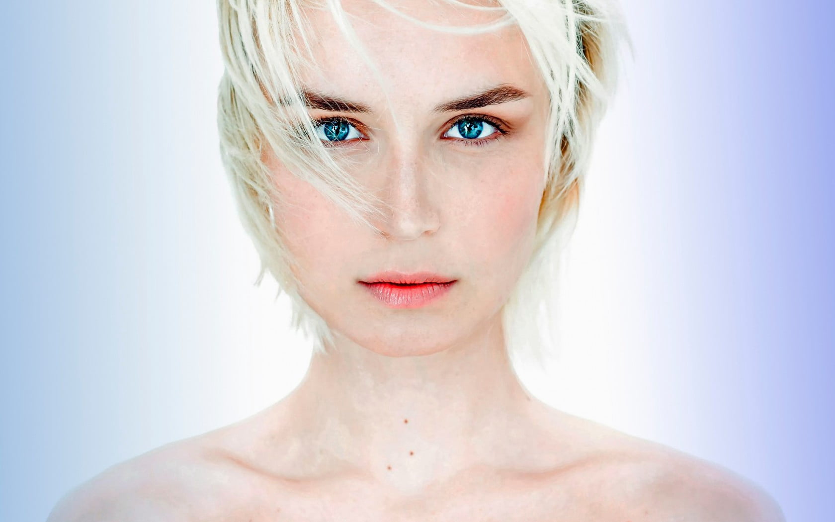 one person, hairstyle, blue eyes, 720P, blond hair, natural beauty, studio shot, colored background, close-up, contemplation, eye, polina gagarina, HD Wallpaper