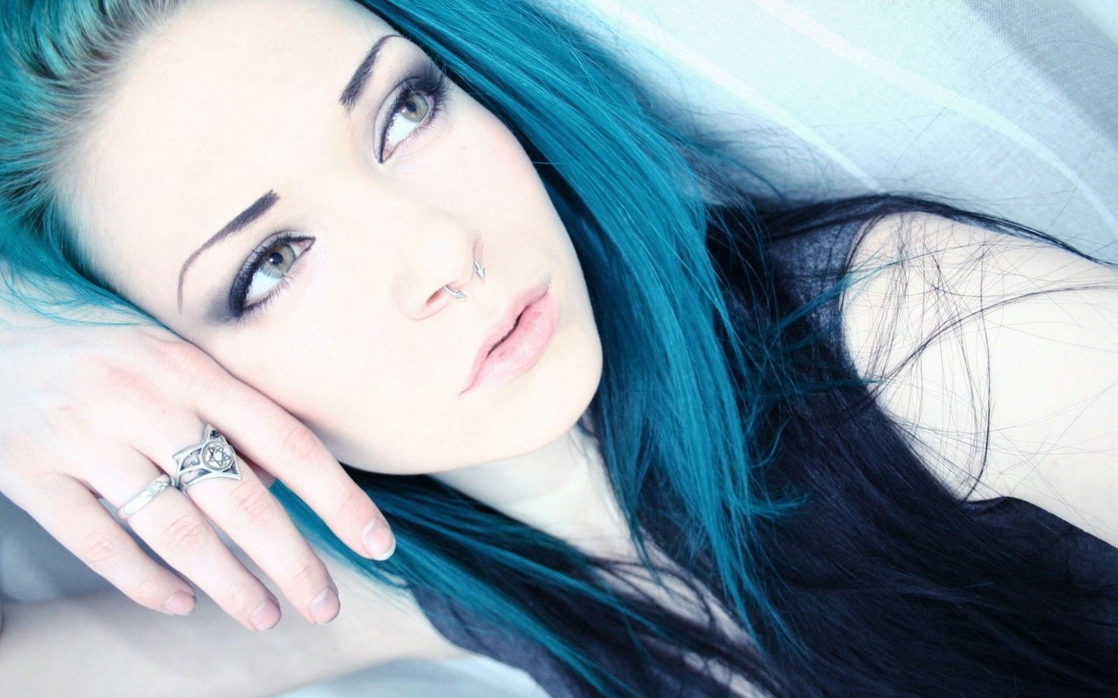 blue hair, closeup, 720P, emo, women, HD Wallpaper