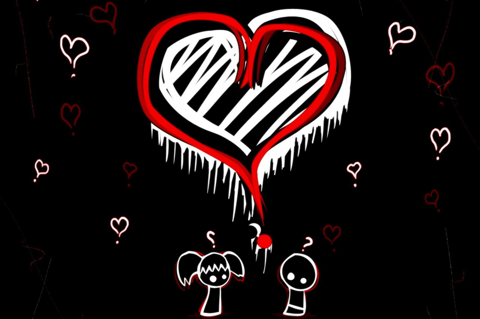 heart, 3d and abstract, love, black, 1080P, scene, lt, emo, cute, white, HD Wallpaper