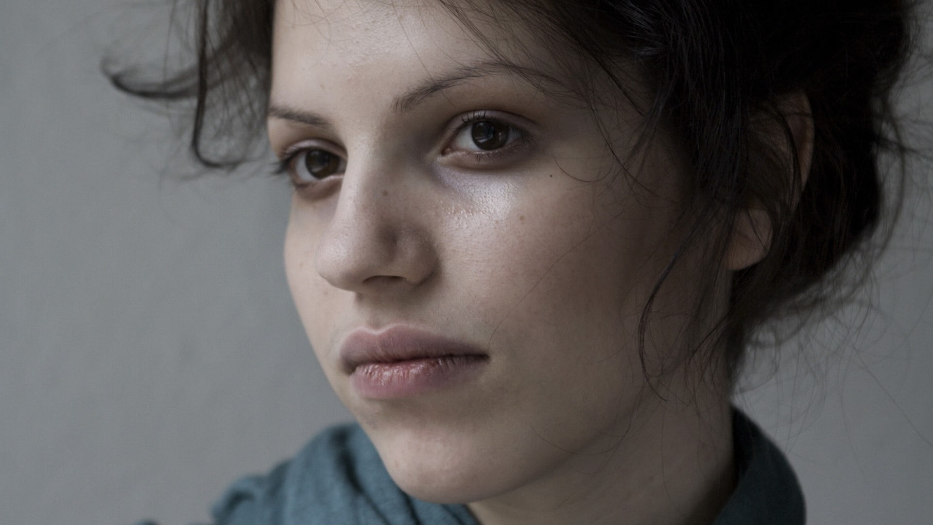 Eyes, headshot, human body part, one person, depression - sadness, serious, 1080P, portrait, looking, Face, adult, hairstyle, close-up, gray background, HD Wallpaper