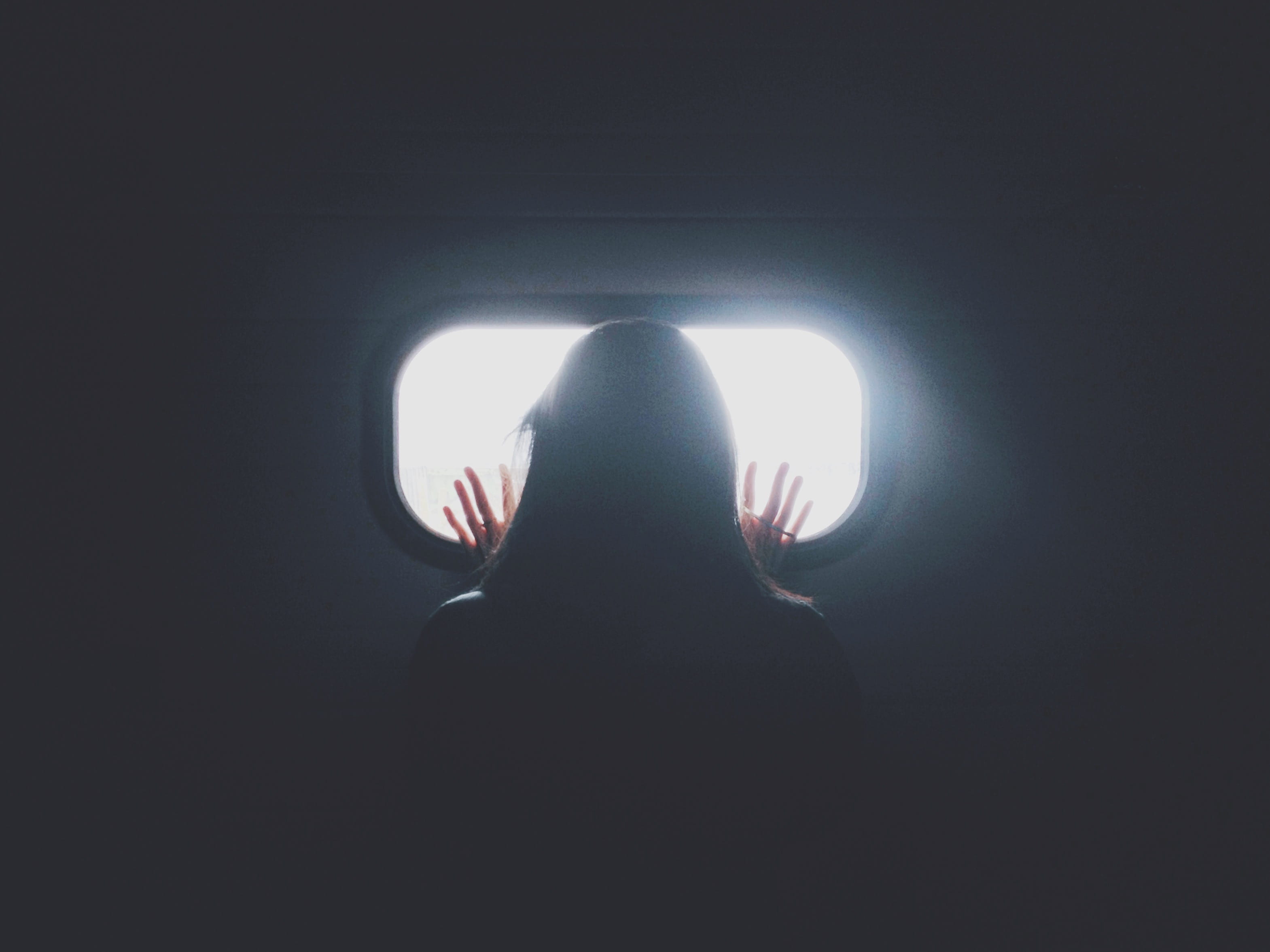 mystery, light, body part, one Person, women, real people, leaning, dark, girl, portrait, unrecognizable person, lifestyles, plane, excitement, glass, window, HD Wallpaper