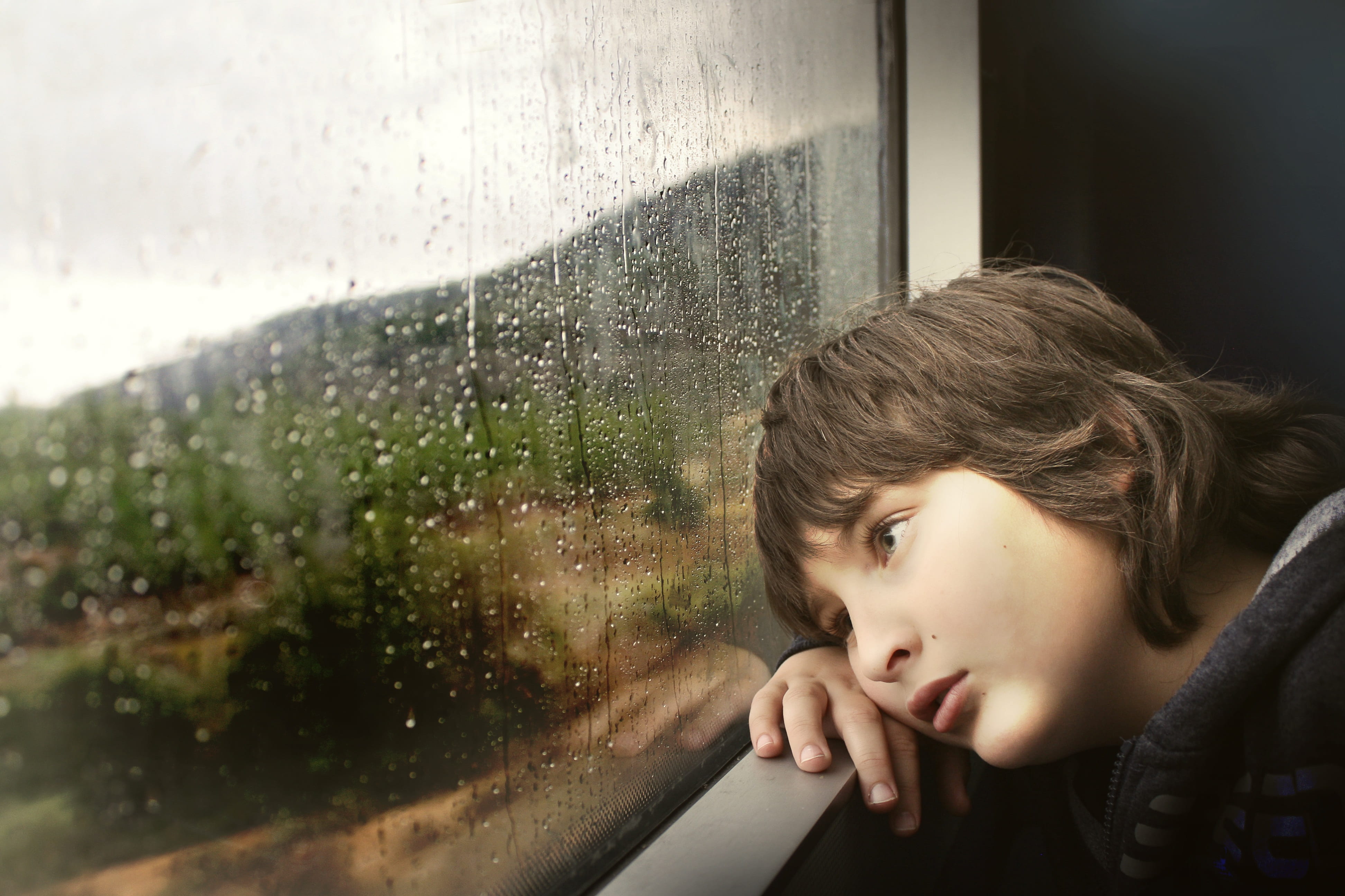 headshot, rolling off, cheek, drop, depression - sadness, train, outdoors, hand, boring, rain, looking out, resting, window, rail, teenager, car, nature, HD Wallpaper