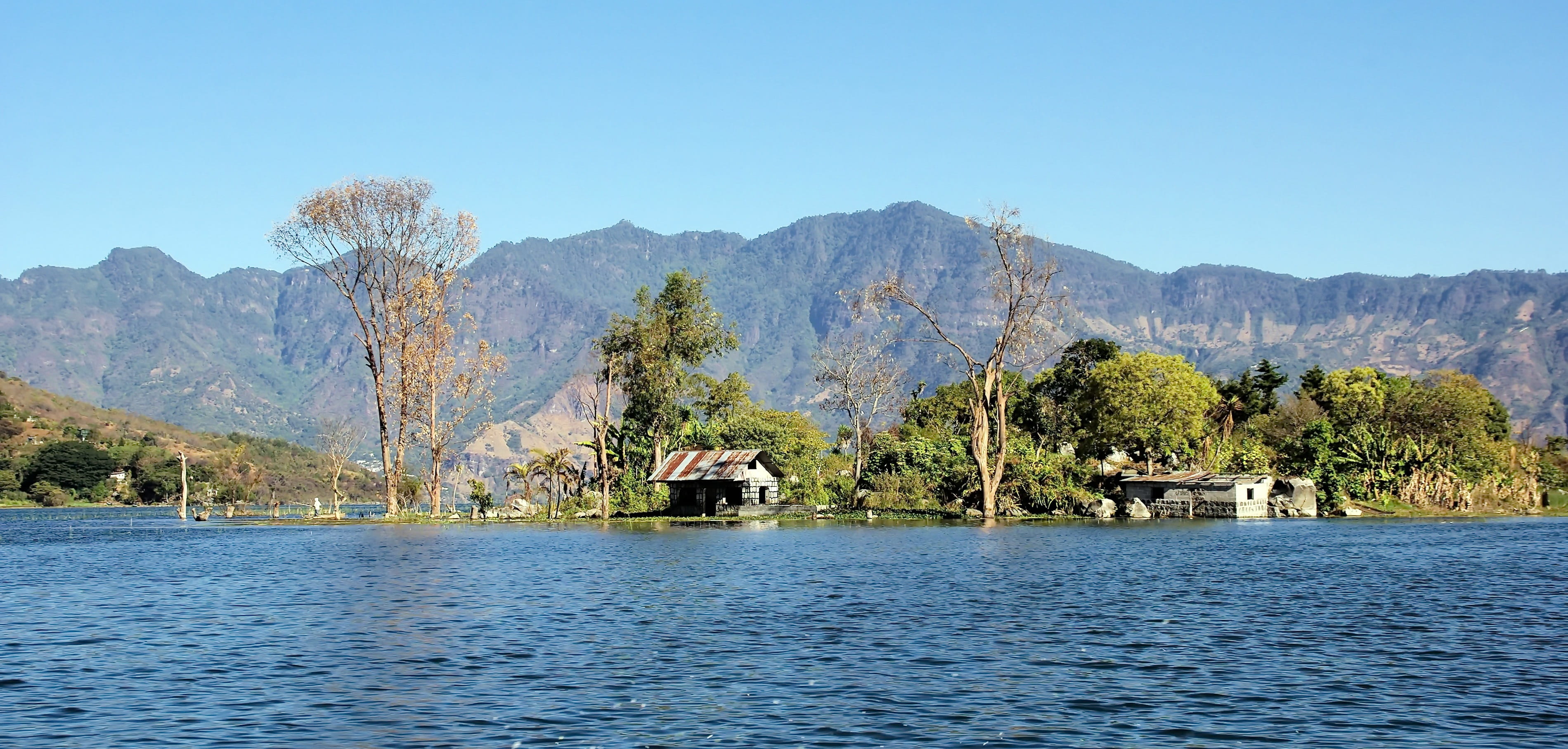 beauty in nature, waterfront, travel, tranquility, lake, no people, blue, outdoors, built structure, day, guatemala, nature, scenics - nature, architecture, HD Wallpaper