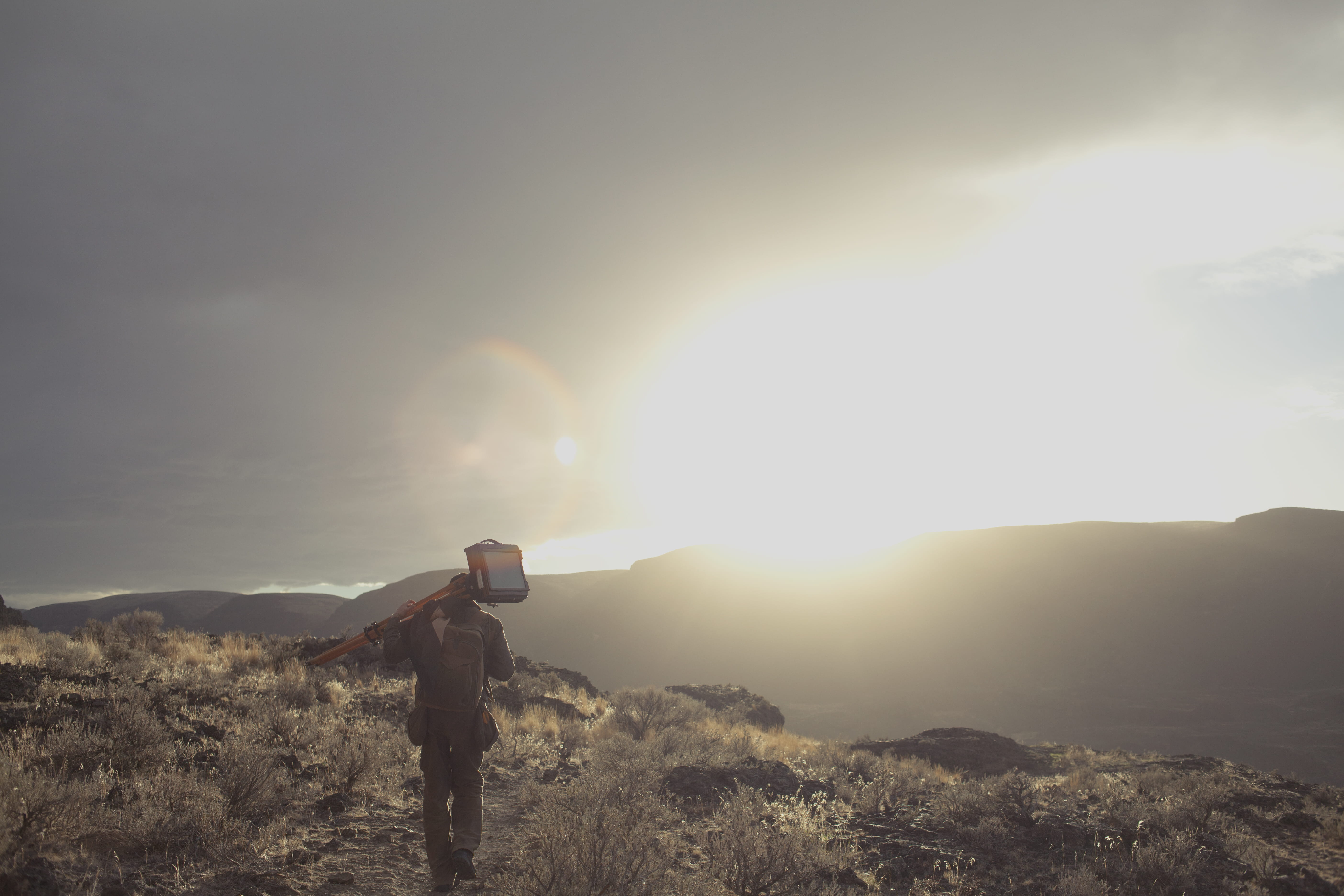 large format photograhy, men, outdoors, real people, hiking, nature, leisure activity, reis tripod, eastern washington, sunset, rear view, 5K, activity, HD Wallpaper