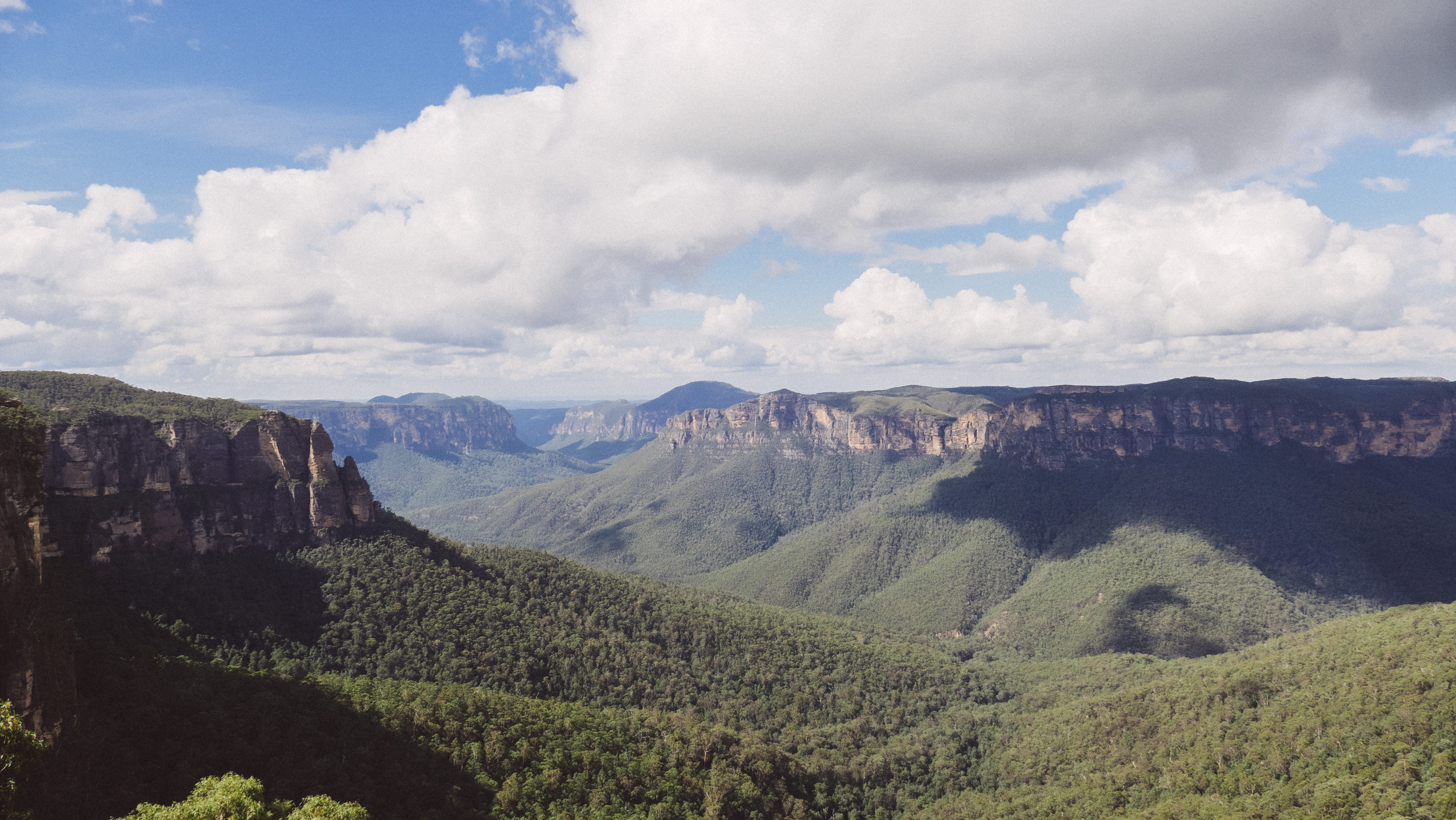 nature, clouds, view, summer, rocks, scenics - nature, distance, valley, tranquil scene, katoomba, tranquility, day, mountain range, open, landscape, cliff, HD Wallpaper
