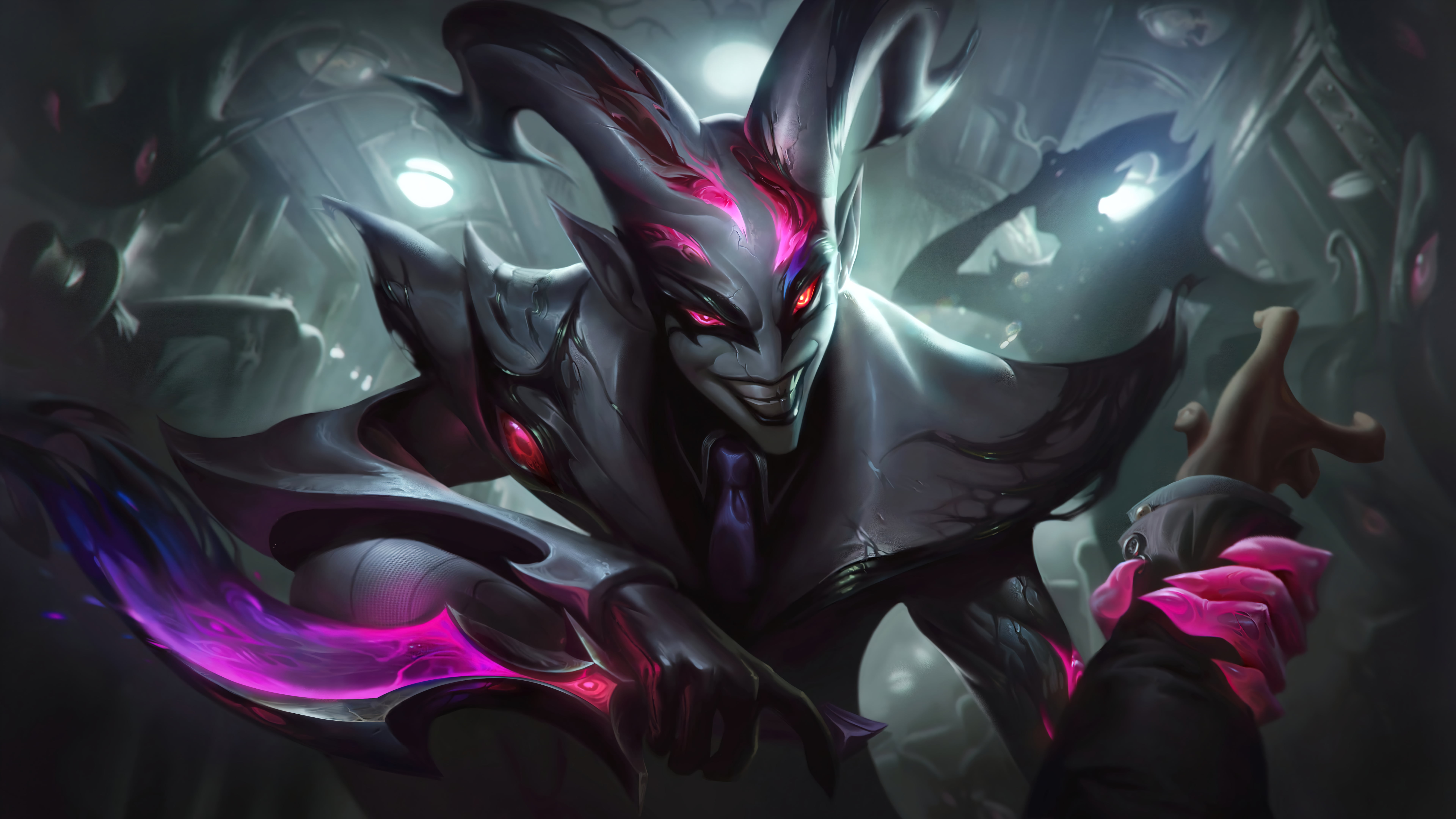 dark, digital art, 4K, Crime City Nightmare, Riot Games, 8K, pixel art, League of Legends, shadow, Shaco (League of Legends), nightmare, city, GZG, crime, HD Wallpaper