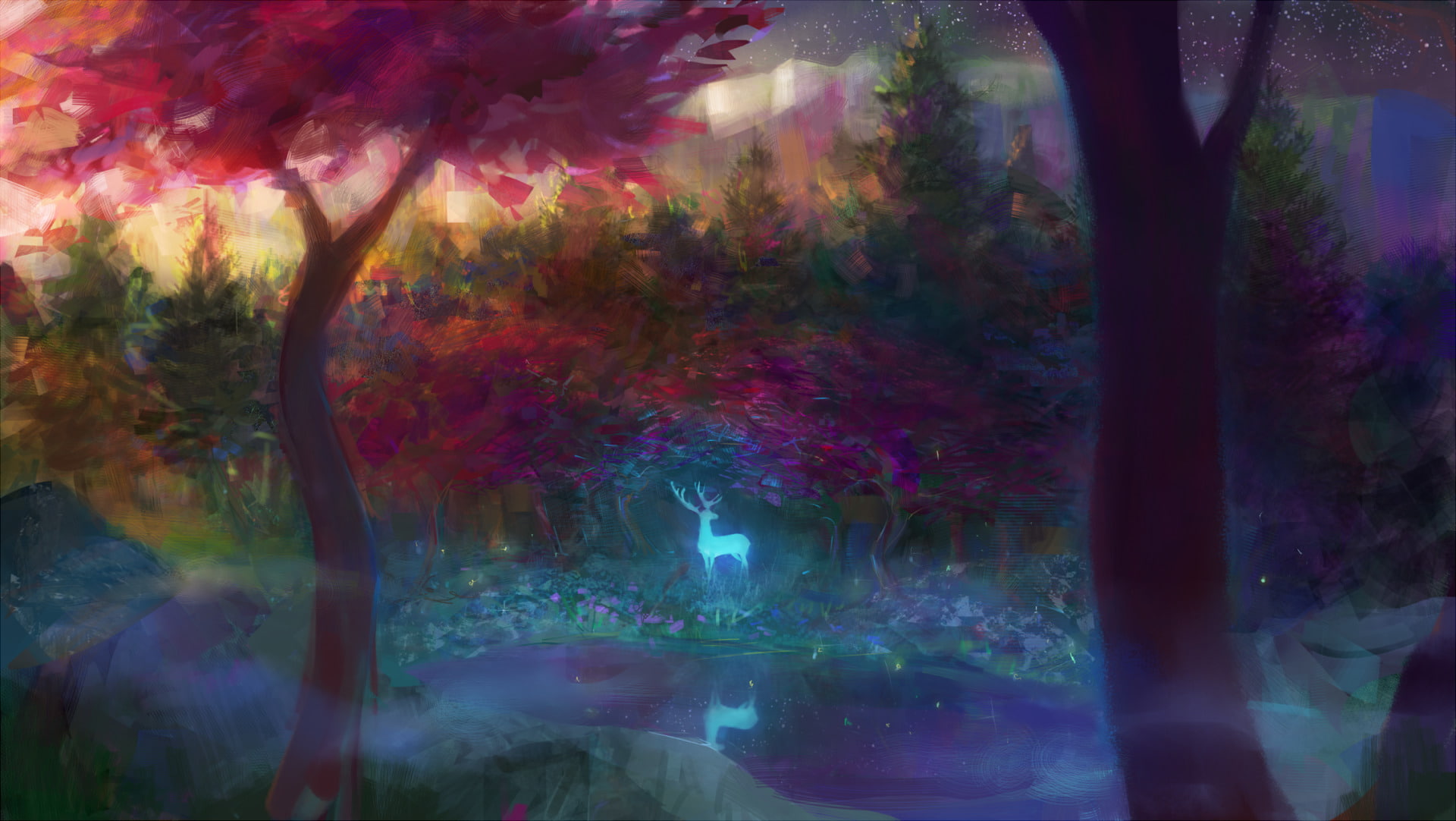 Fantasy, 1080P, Artistic, Forest, Spirit, Fantasy Animals, Deer, HD Wallpaper