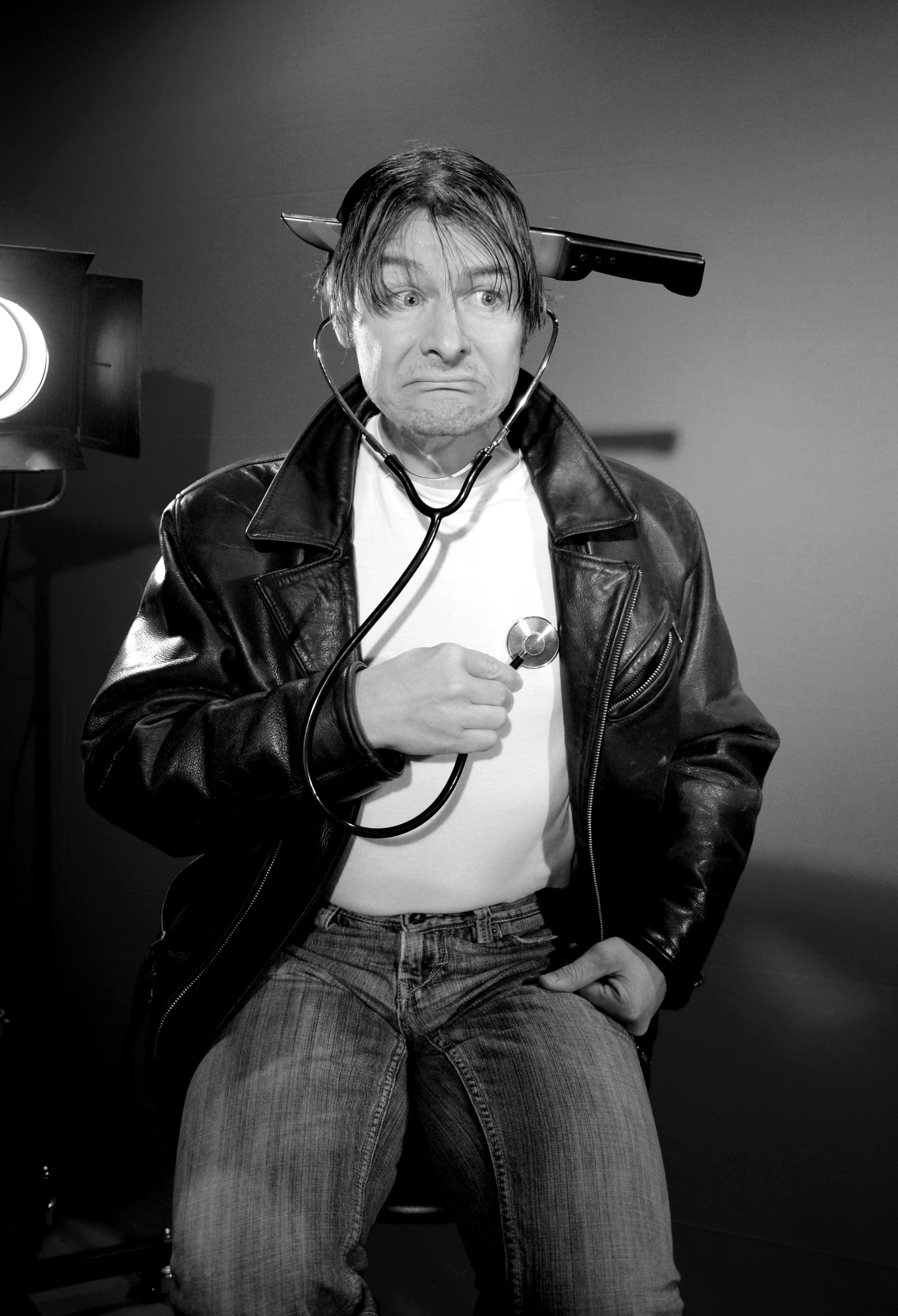 leather jacket, evil, lifestyles, face, person, indoors, studio, threat, head, man, leisure activity, looking at camera, atmosphere, comedic, humor, jacket, Phone HD Wallpaper