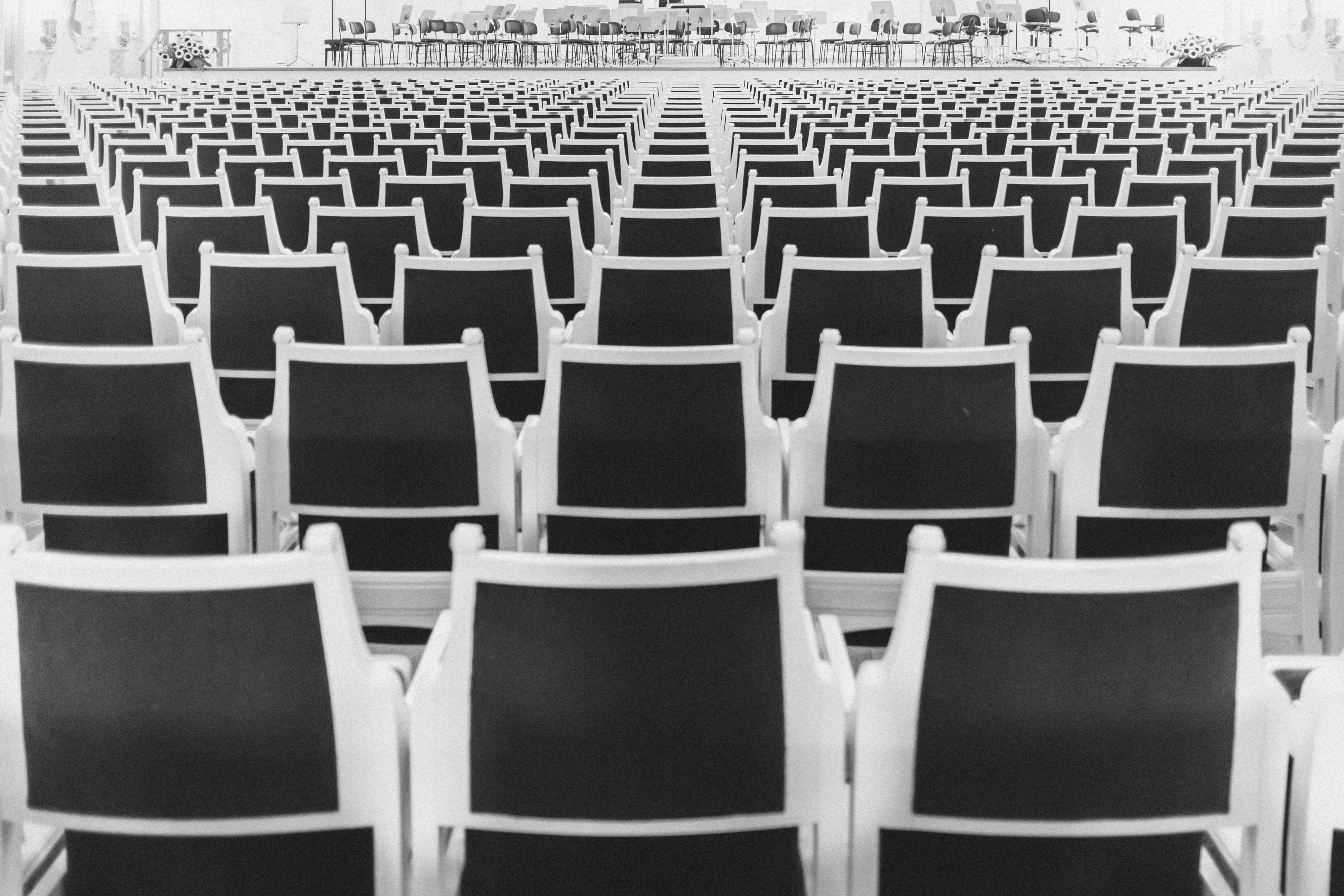 4K, side by side, conformity, seating, modern, event, concert, seat, meeting, no people, empty, show, room, arts culture and entertainment, theater, pattern, HD Wallpaper
