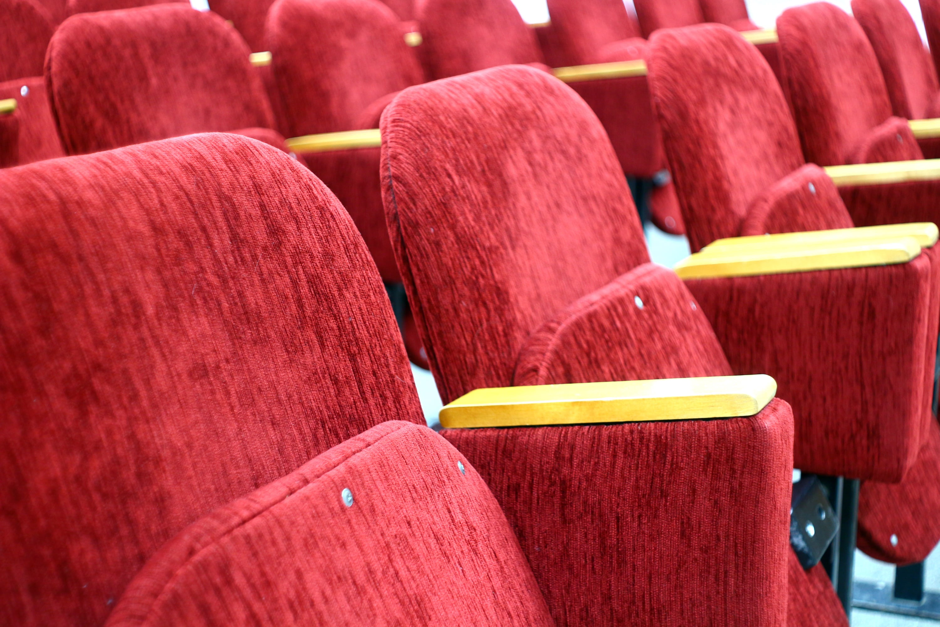 retail, order, textile, arrangement, multi colored, sedentary, ranks, red, empty, movie Theater, side by side, hall, place, 2K, choice, no one, no People, HD Wallpaper