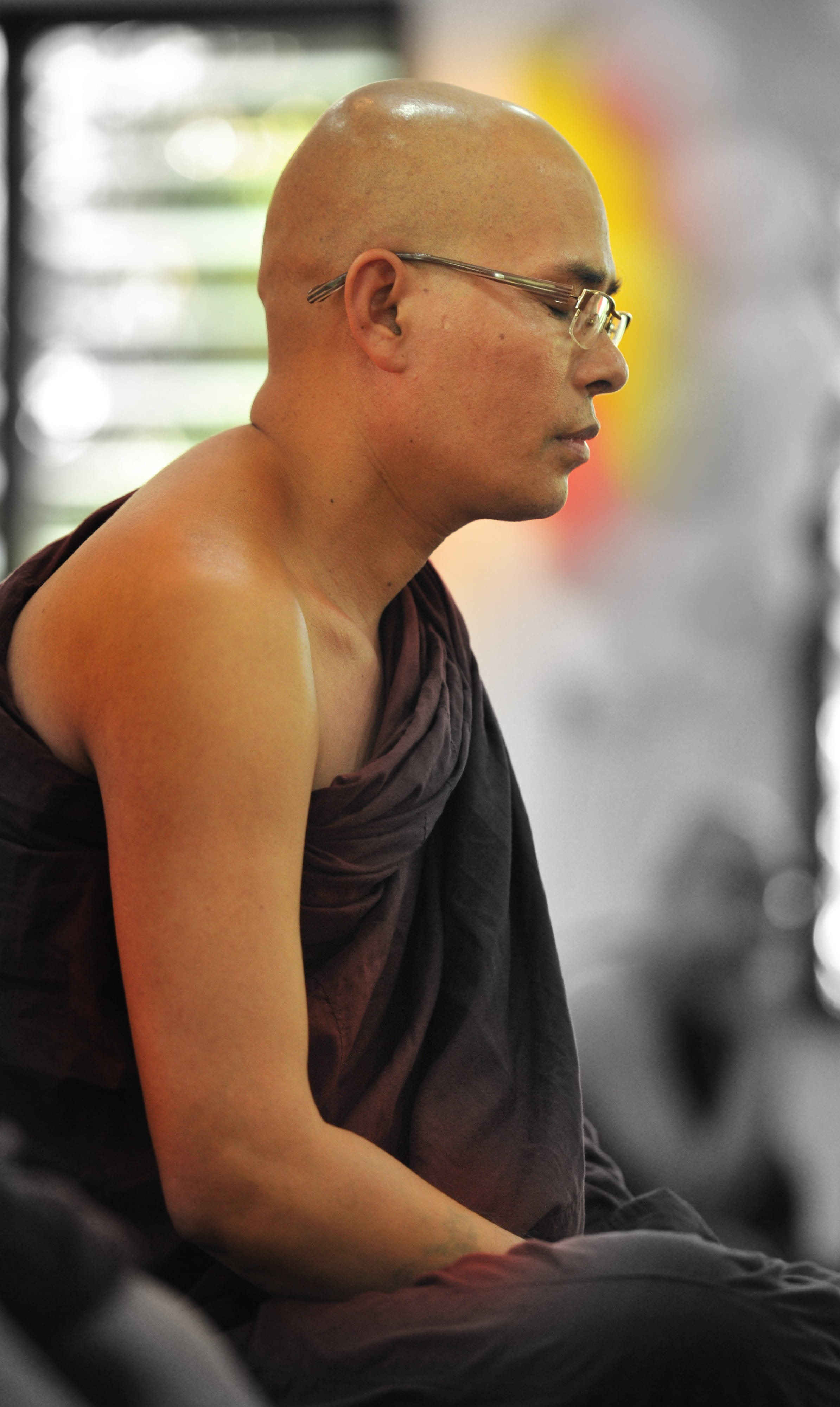 contemplation, Theravada Buddhism, one man only, waist up, peacefully, religion, muscular Build, sayadaw, indoors, lifestyles, sitting, eyeglasses, 4K, Phone HD Wallpaper