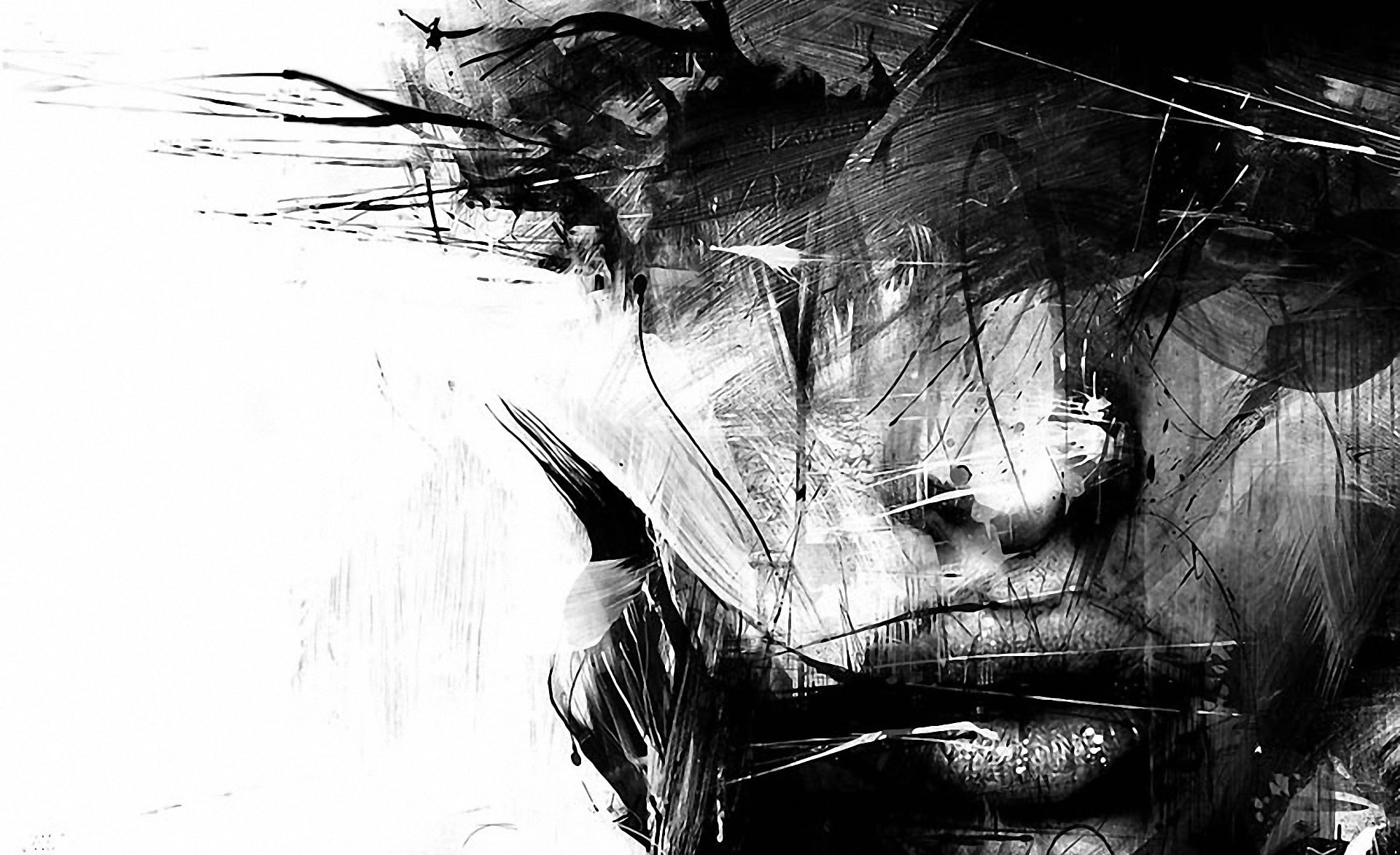 one person, multiple exposure, portrait, plant, lifestyles, close-up, waterfront, Black, grayscale, Black and White, nature, water, real people, face, 1080P, HD Wallpaper