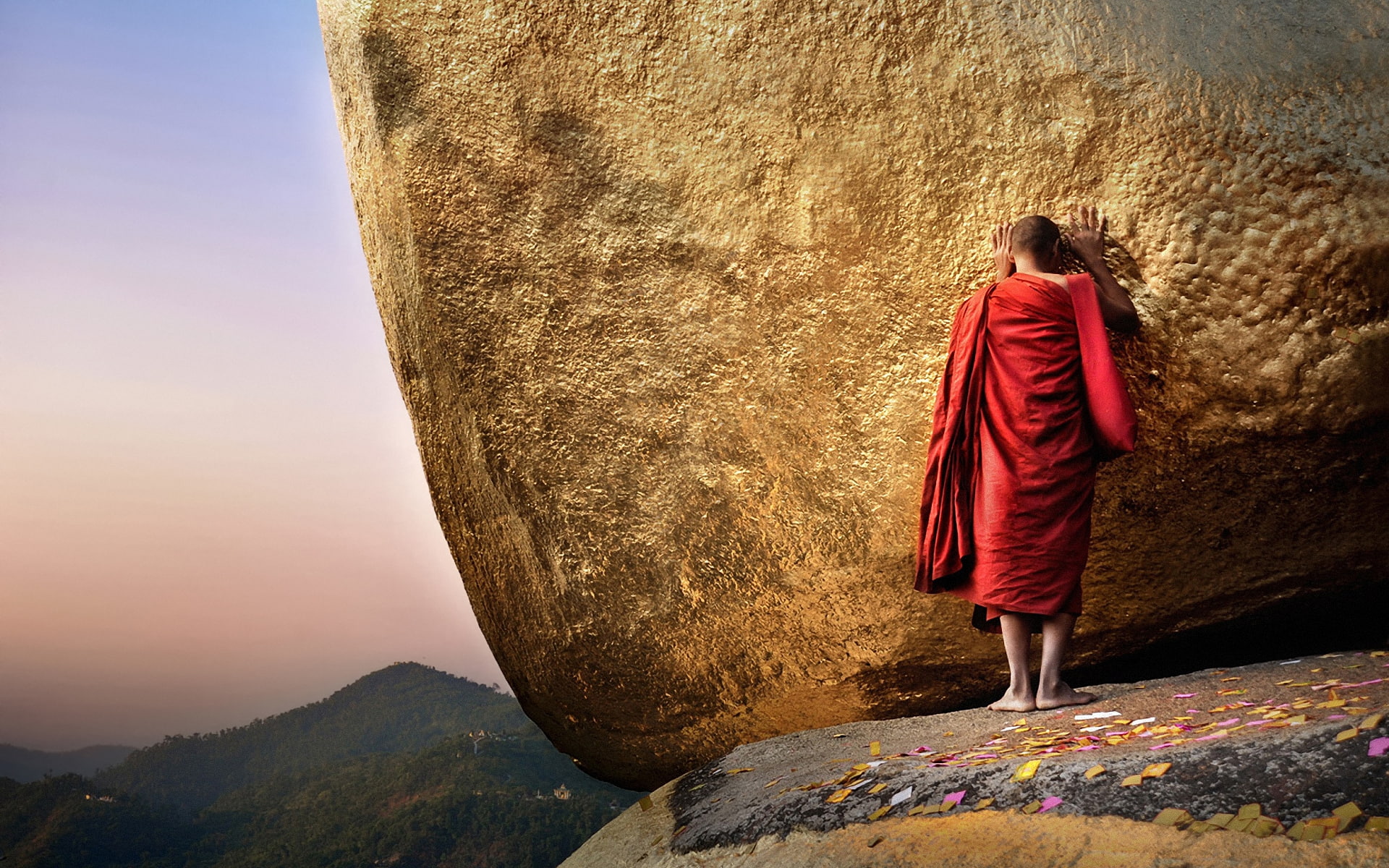 mount, burma, 1080P, myanmar, red, religion, monk, golden, temple, robe, HD Wallpaper