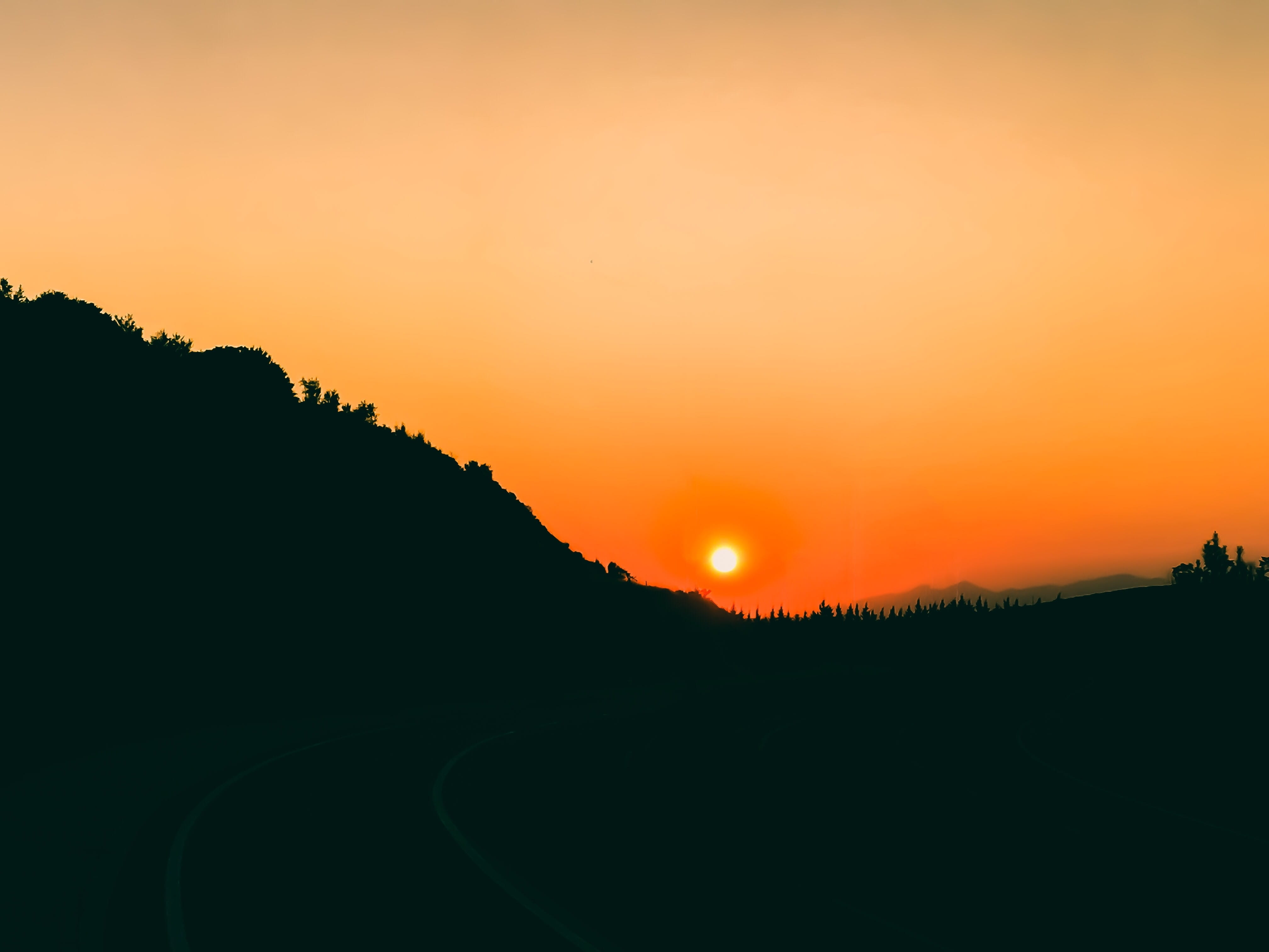 romantic sky, landscape, plants, environment, color, plant, orange, tree, dark, tranquility, land, nature, scenics - nature, 4K, mountain, silhouette, HD Wallpaper