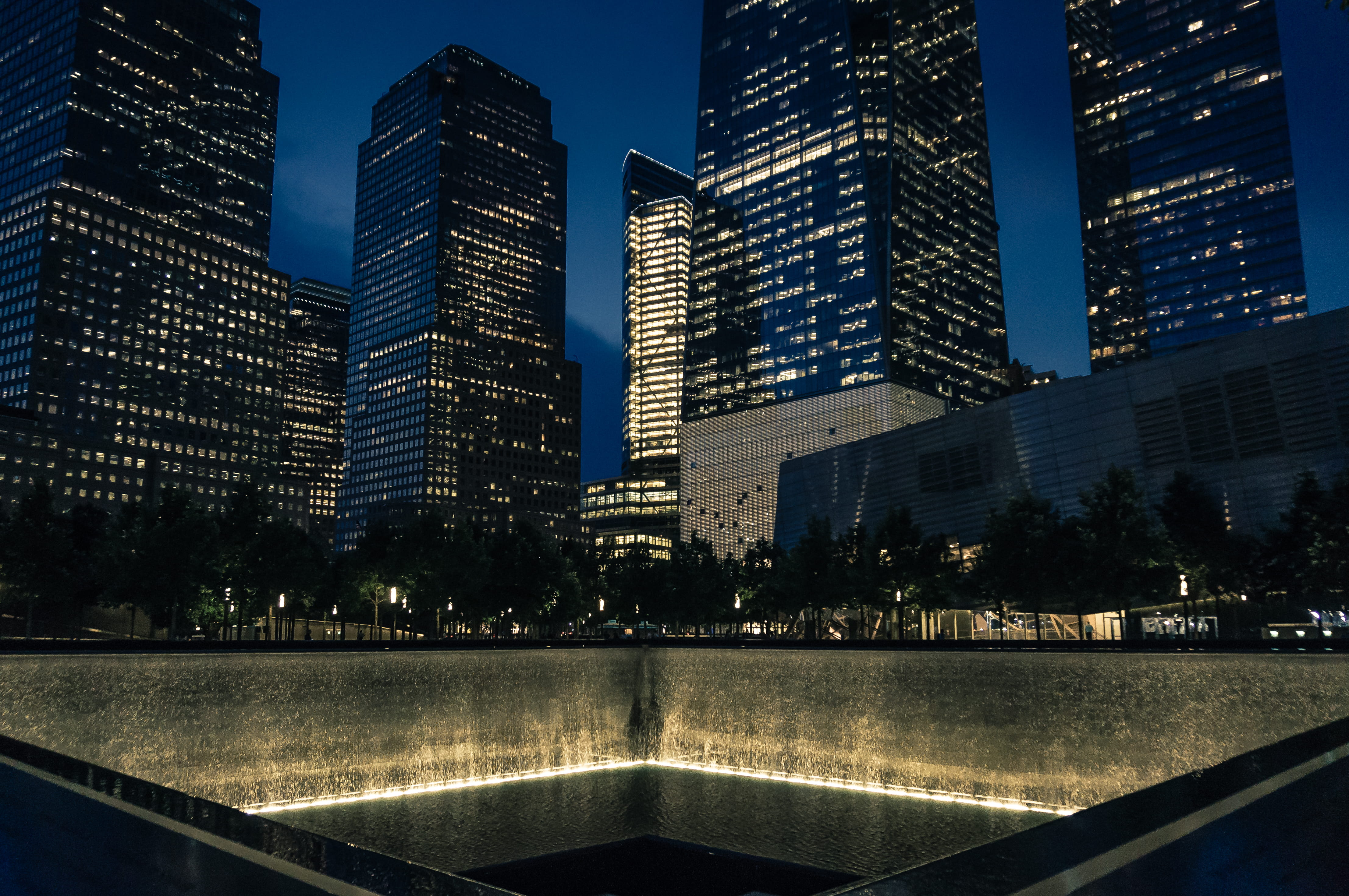 911, new york, glass - material, no people, one, one world, tree, financial district, sky, ground zero, new york city, built structure, city, monumental, HD Wallpaper