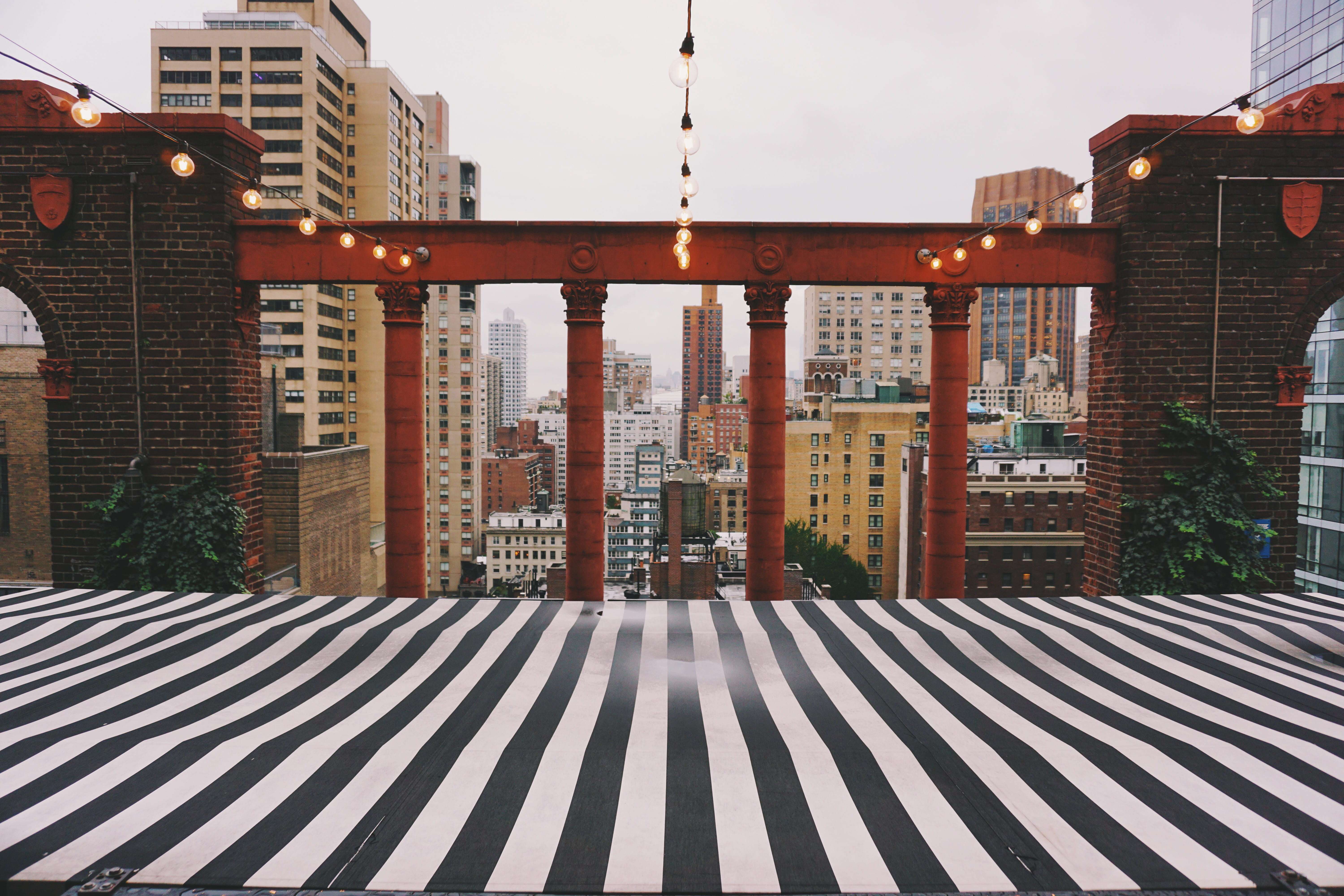 nyc, orange, built structure, no people, string lights, striped, street, new york, black and white, wall - building feature, 5K, bulbs, tourism, lights, HD Wallpaper