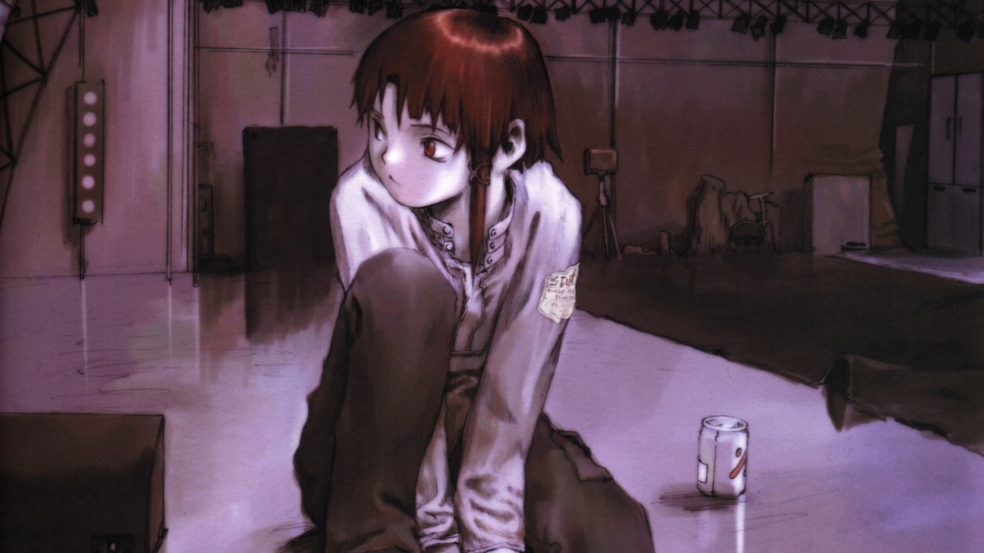 drinking glass, 1080P, portrait, emotion, women, Lain Iwakura, spooky, one person, Serial Experiments Lain, indoors, food and drink, fear, bangs, evil, HD Wallpaper