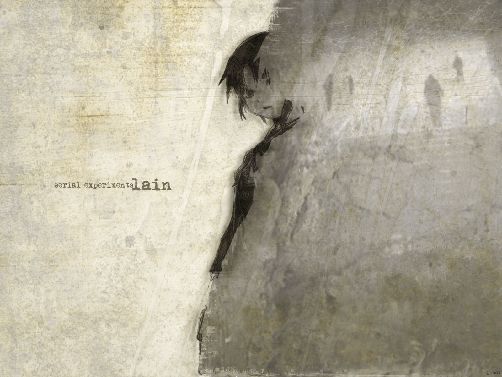 communication, text, anime girls, depression - sadness, studio shot, architecture, one person, Lain Iwakura, copy space, 720P, females, digital composite, HD Wallpaper