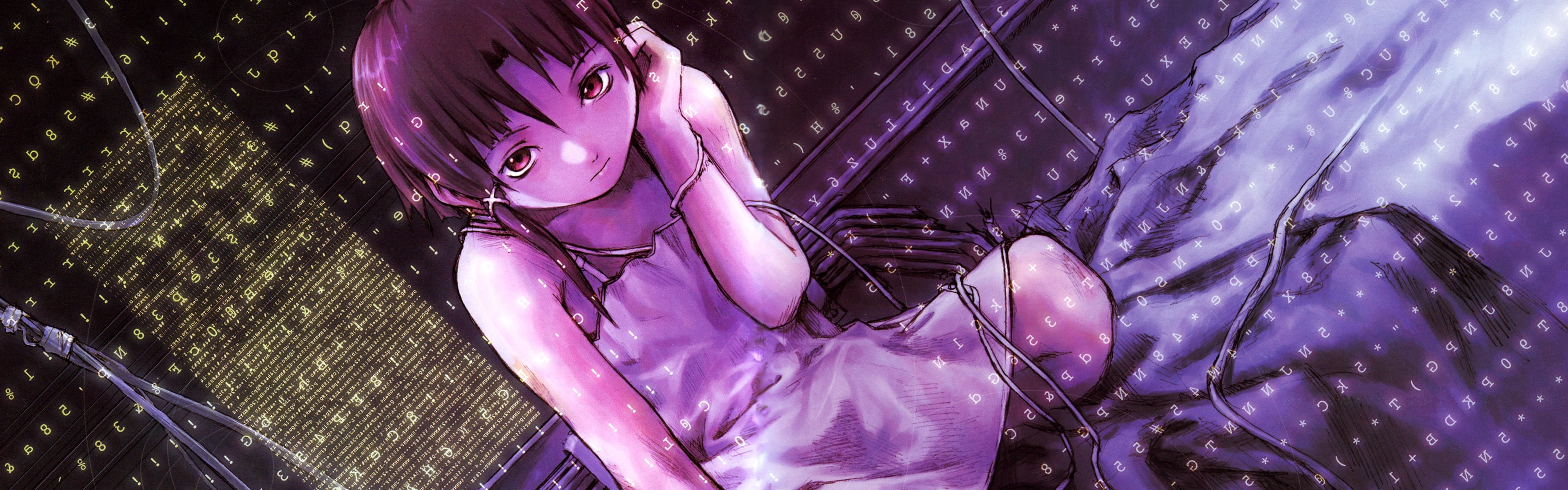 purple, Lain Iwakura, high angle view, nature, night, pattern, still life, indoors, textile, 4K, no people, pink color, illuminated, shiny, Serial Experiments Lain, HD Wallpaper