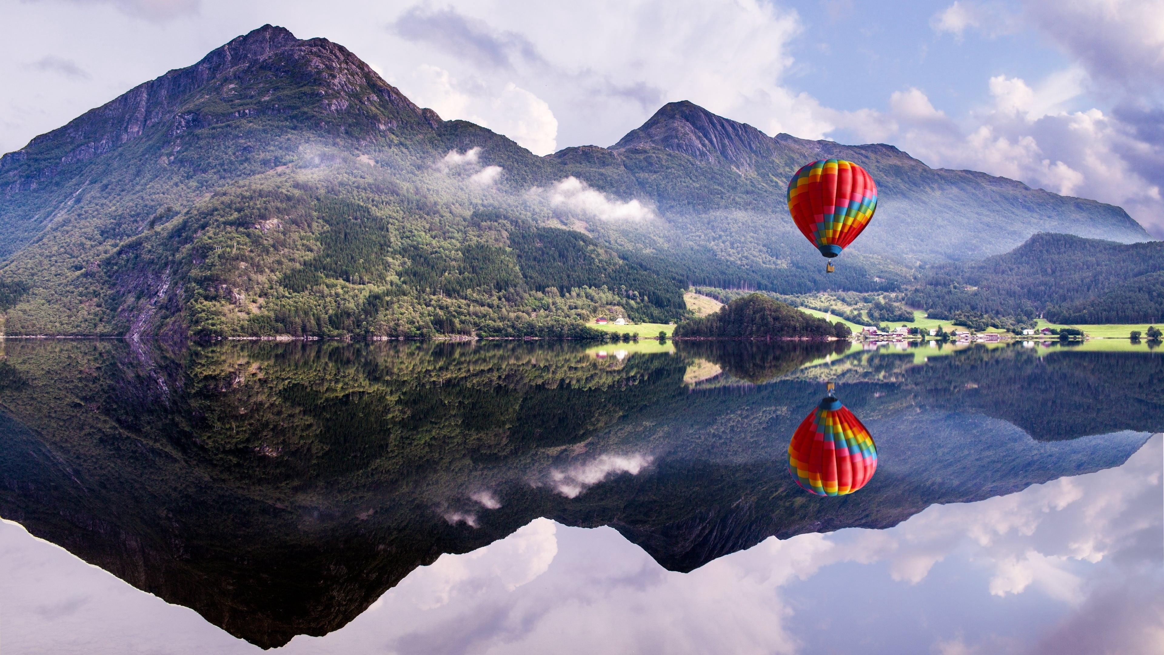multi Colored, formation, tranquil scene, reflection, non-urban scene, balloon, beauty In Nature, travel, lake, yellow, journey, flying, day, transportation, HD Wallpaper
