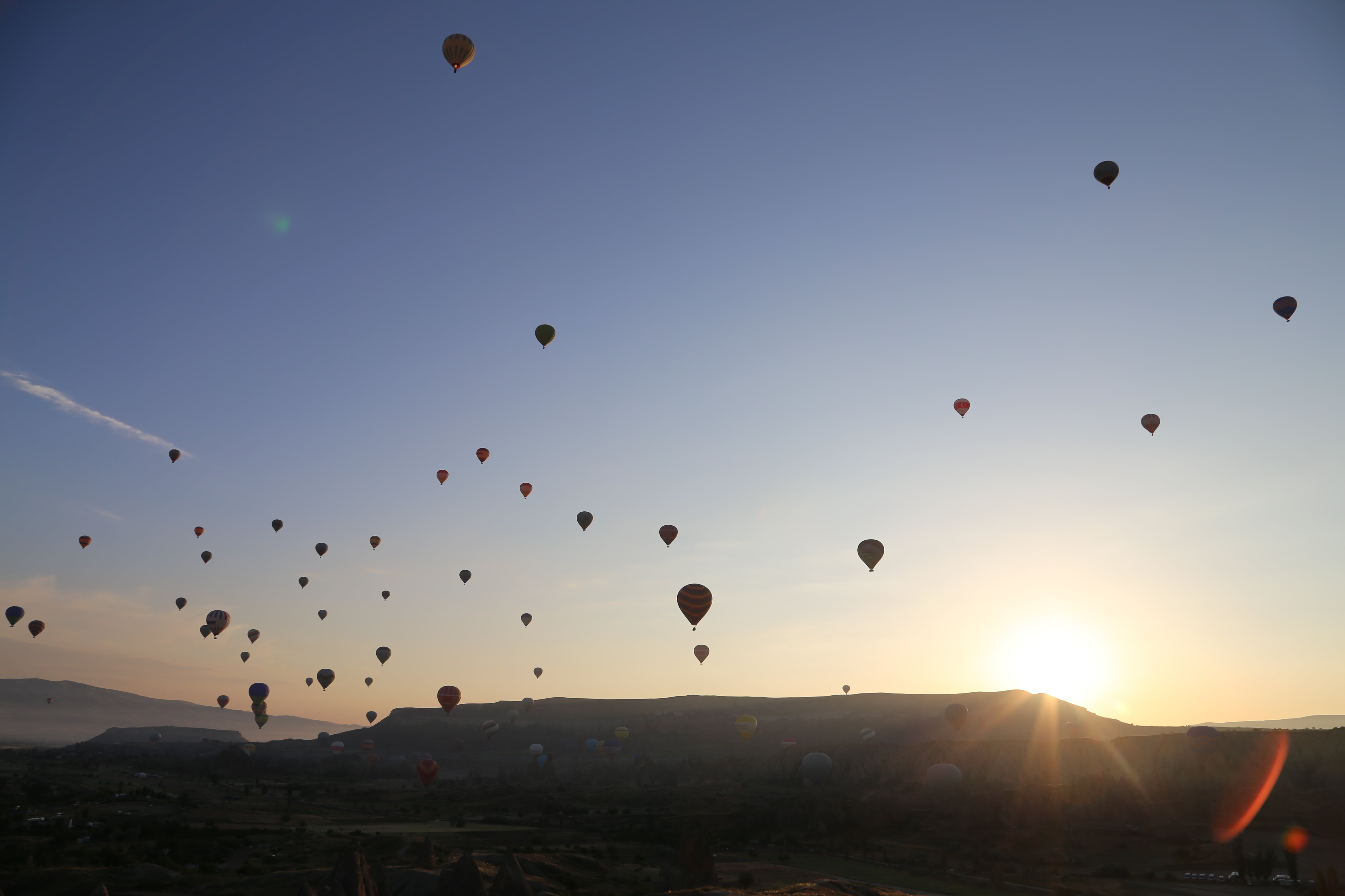 no people, tuff, holiday, ballooning festival, landscape, sunset, ballooning, turkey, built structure, outdoor, air vehicle, silhouette, colorful, nature, HD Wallpaper