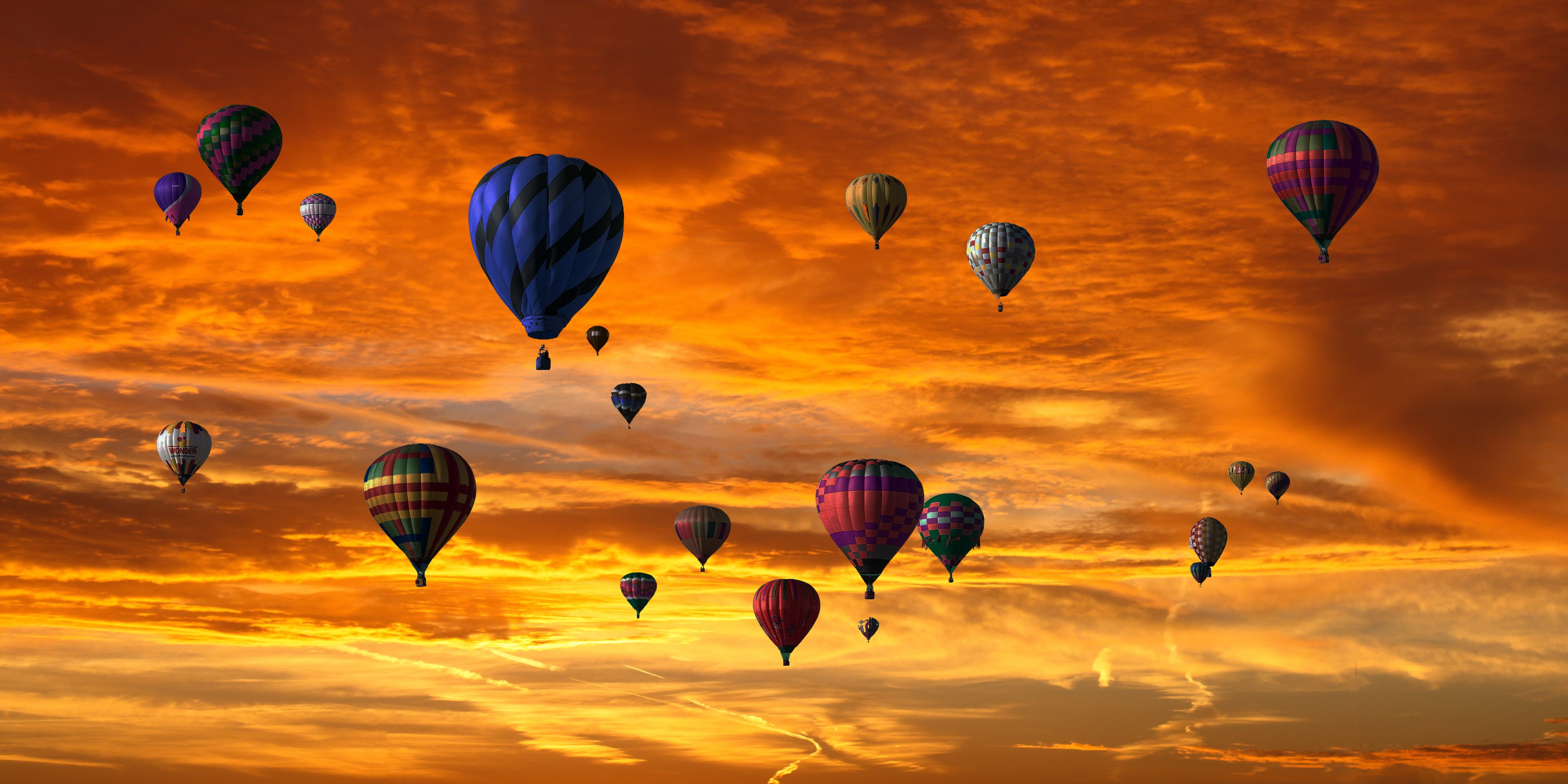 orange color, sea, air vehicle, freedom, travel, emotions, extreme sports, balloon, motion, holidays, hot air balloon, sun, ballooning festival, nature, HD Wallpaper
