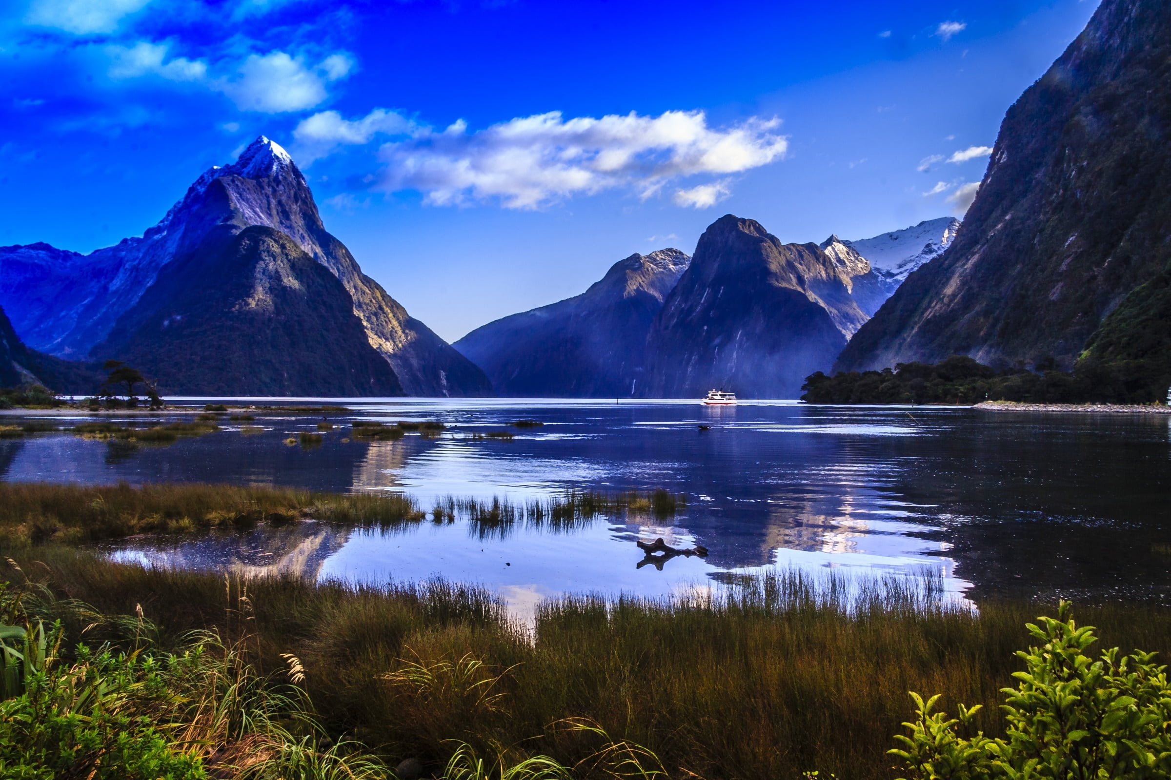 sky, landscape, scenics - nature, beauty in nature, environment, tranquil, tourists, mountain peak, mountain, outdoors, ocean, mountain range, piopiotahi marine reserve, HD Wallpaper