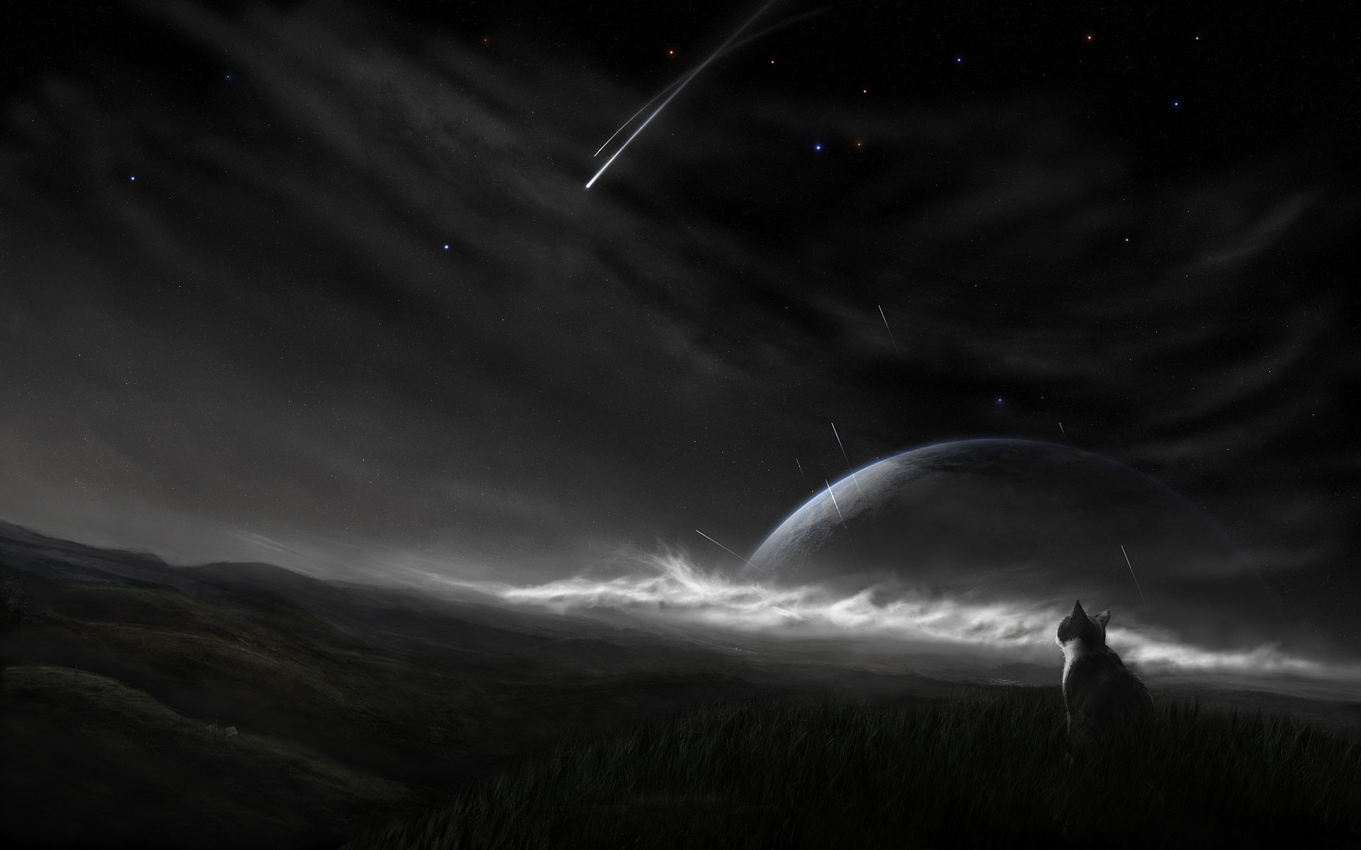 though, the sky, 1080P, comet, night, planet, stars, HD Wallpaper