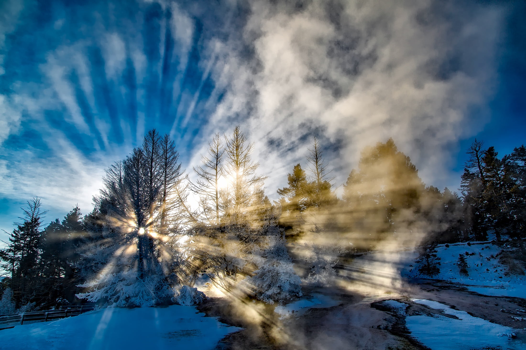 clouds, photo, scenics - nature, wyoming, day, outdoors, beauty in nature, cloud - sky, sunset, sunrise, snow, national park, sun rays, golden, water, tree, HD Wallpaper