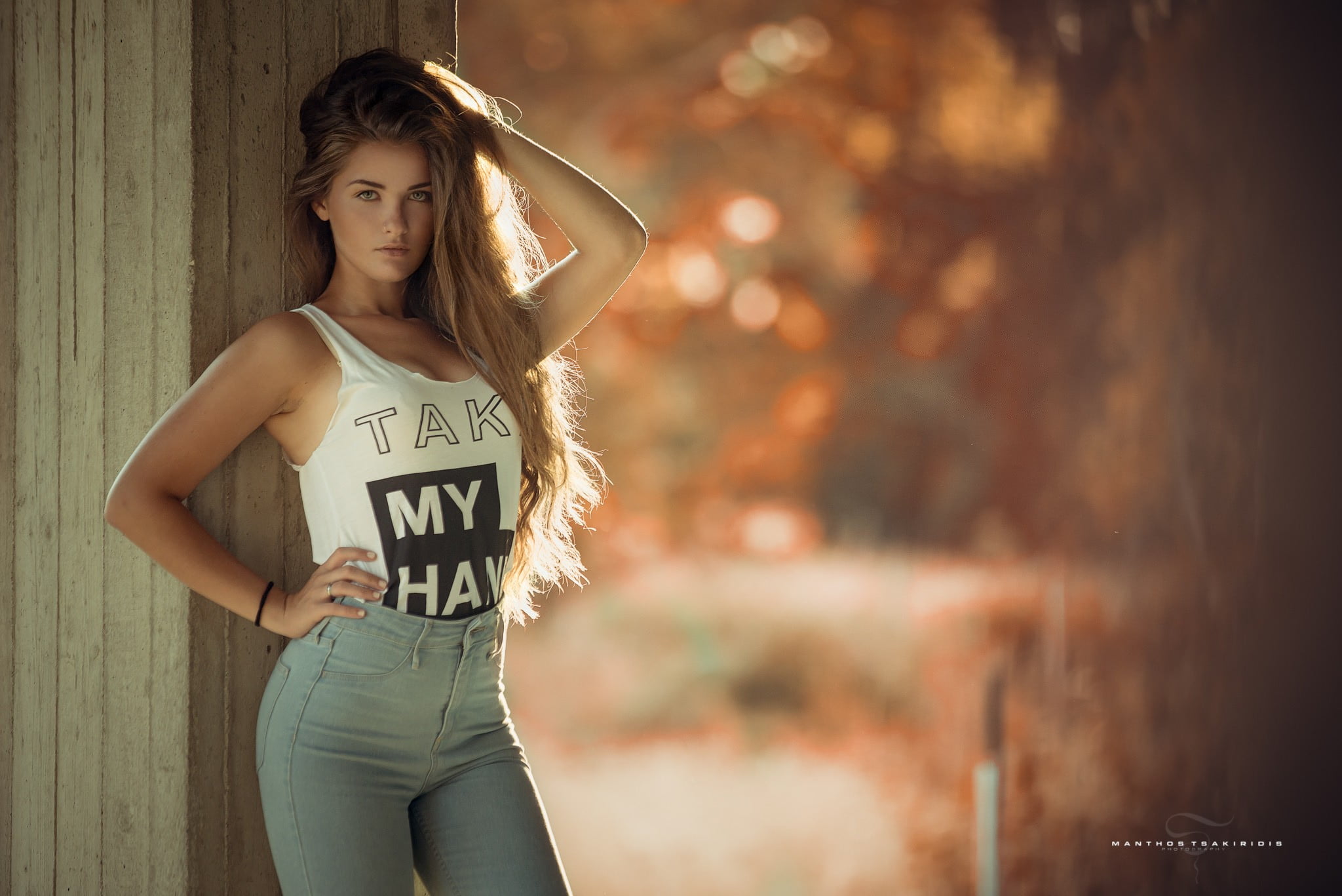 sports Clothing, portrait, sensuality, slim, woman, standing, one Woman Only, adults Only, blonde, brown Hair, hairstyle, tank, caucasian Ethnicity, three quarter length, HD Wallpaper