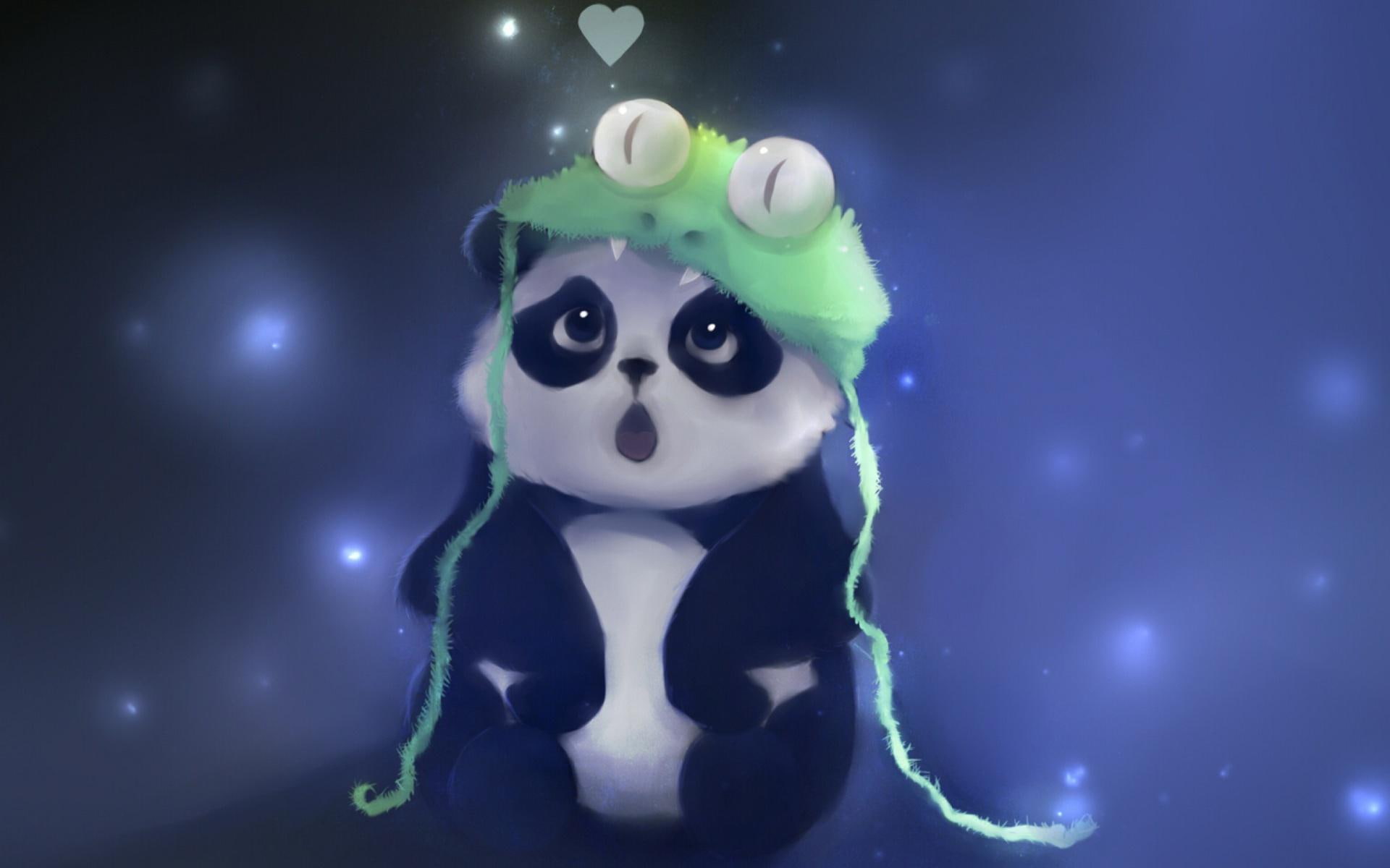 illustration, green, panda, wearing, 1080P, knit, cap, baby, alligator, HD Wallpaper