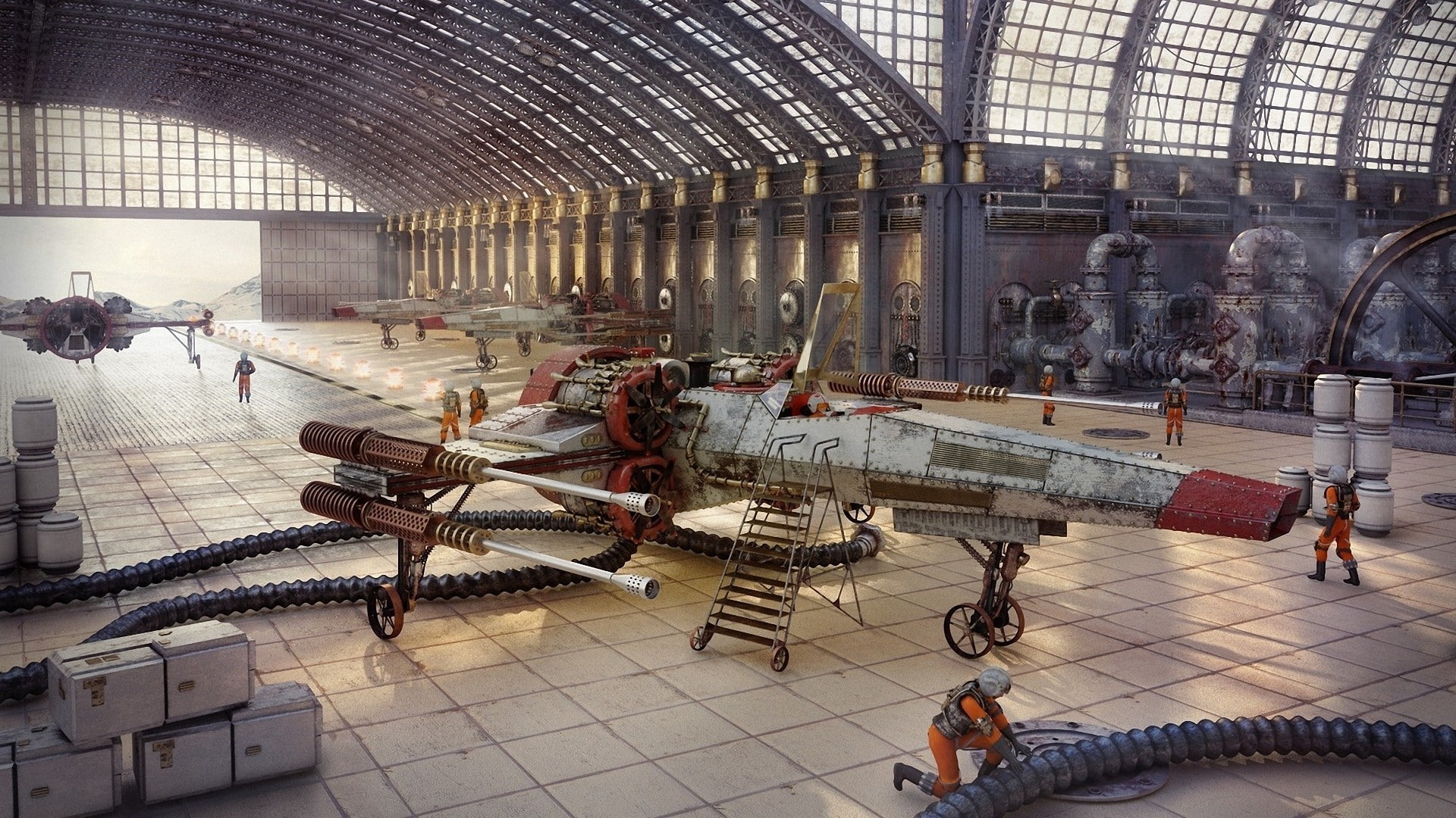 Star Wars, hangar, airplane, 1080P, X-wing, HD Wallpaper
