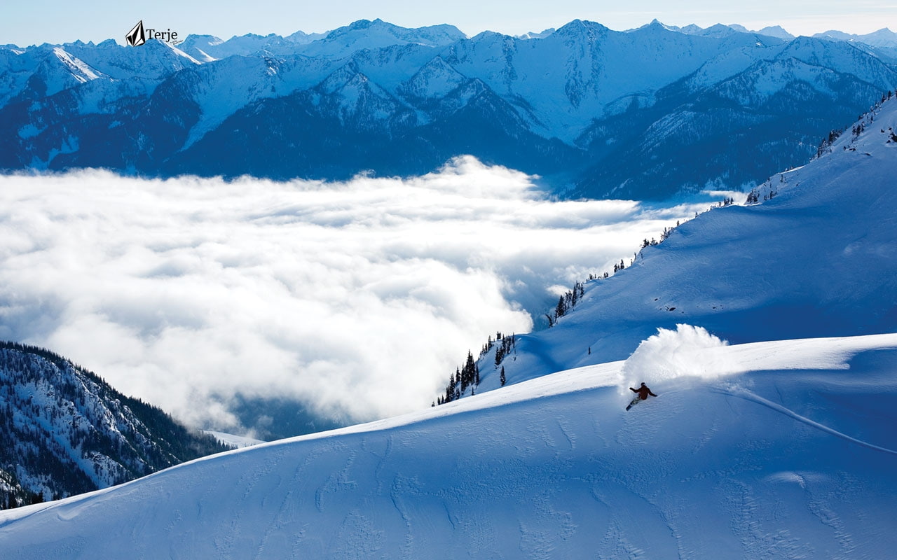 winter, snowboard, hd, clouds, snow, 720P, snowboarding, mountains, sports, HD Wallpaper