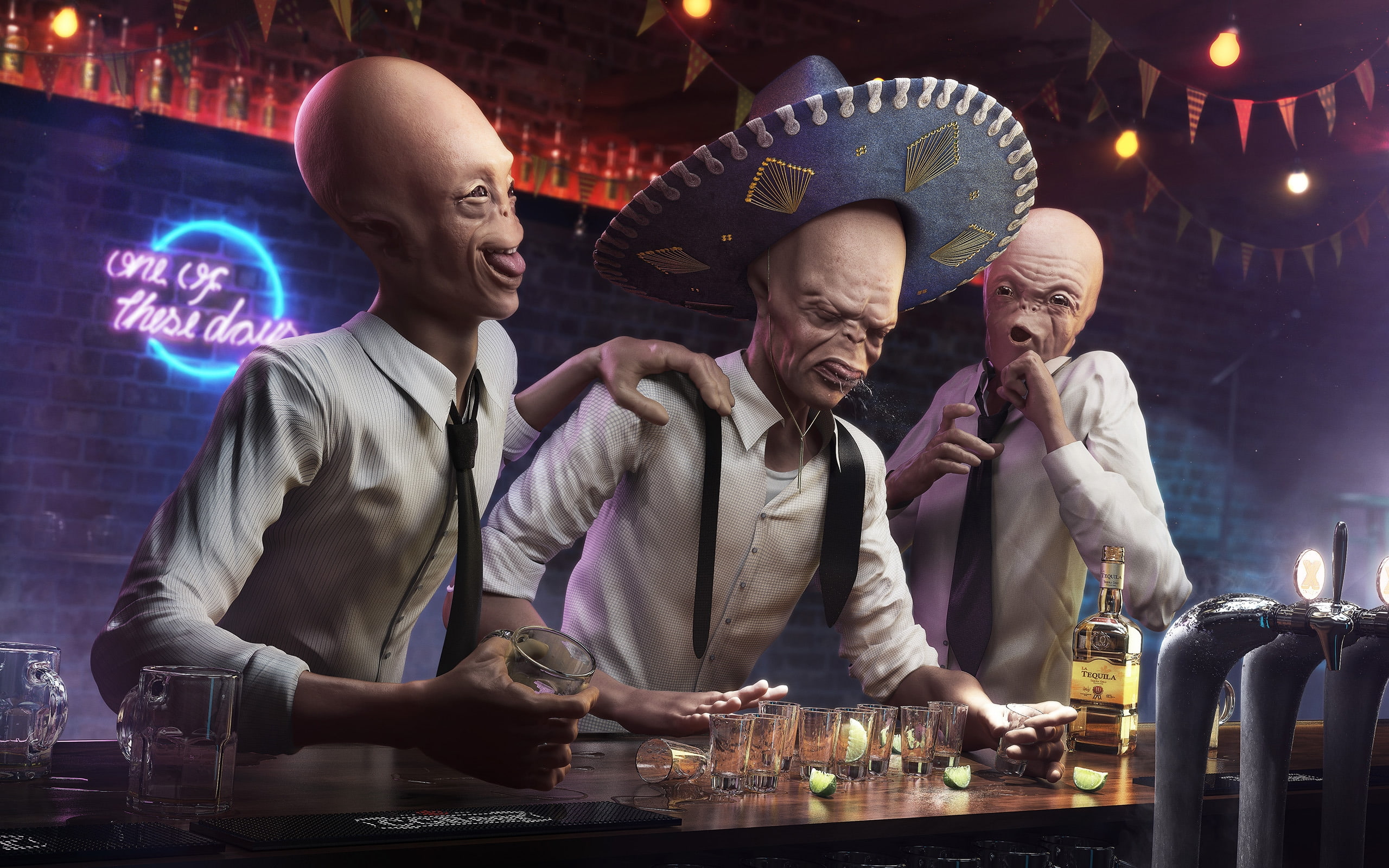 2K, aliens, drunk, HD Wallpaper