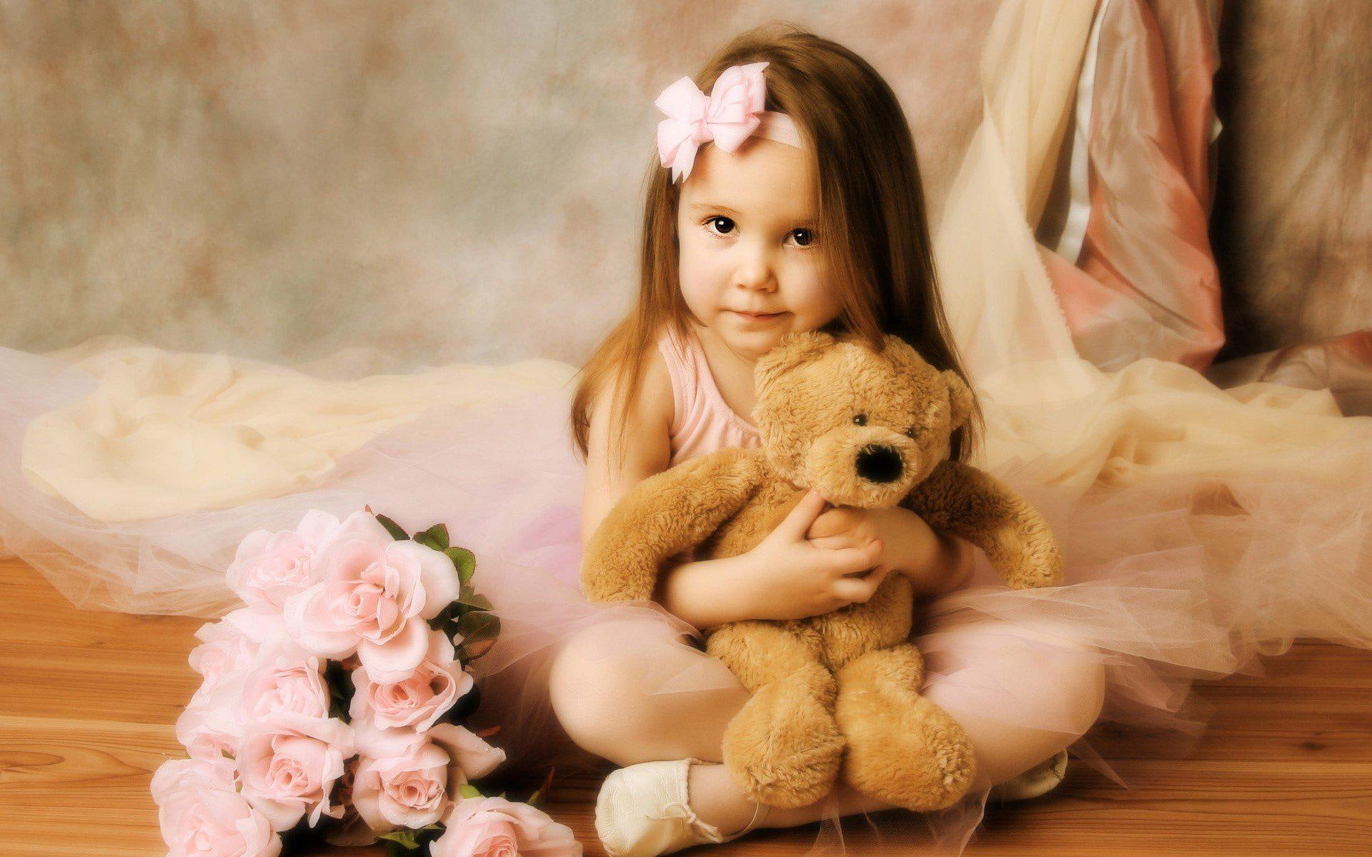 magazine, mood, teddy, bears, 1080P, children, cute, brown, girl, roses, bear, HD Wallpaper