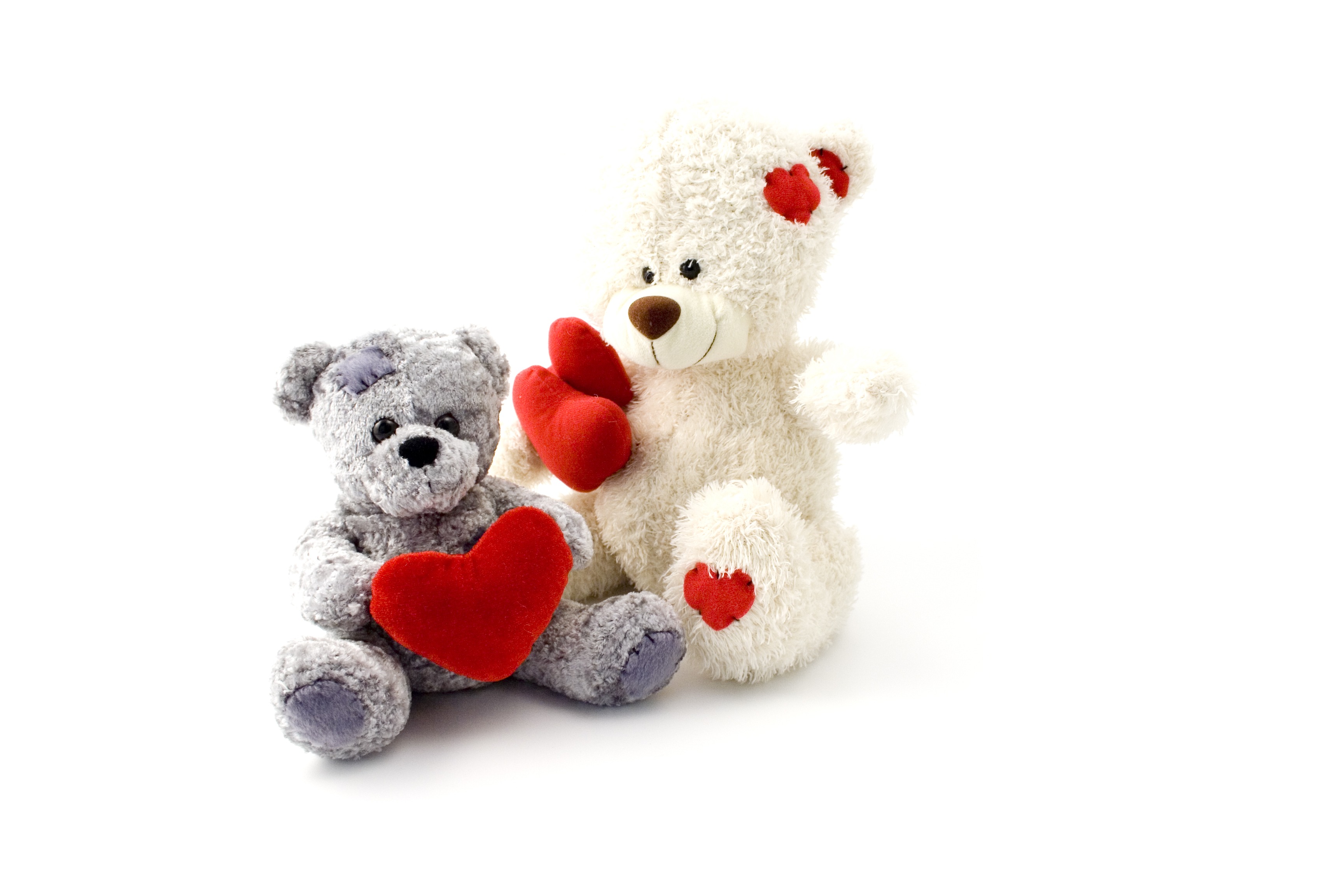 toy, gift, red, children, two, white color, heart, surface, still life, fluffy, 2K, stuffed toy, cold temperature, soft, decoration, childhood, art and craft, HD Wallpaper