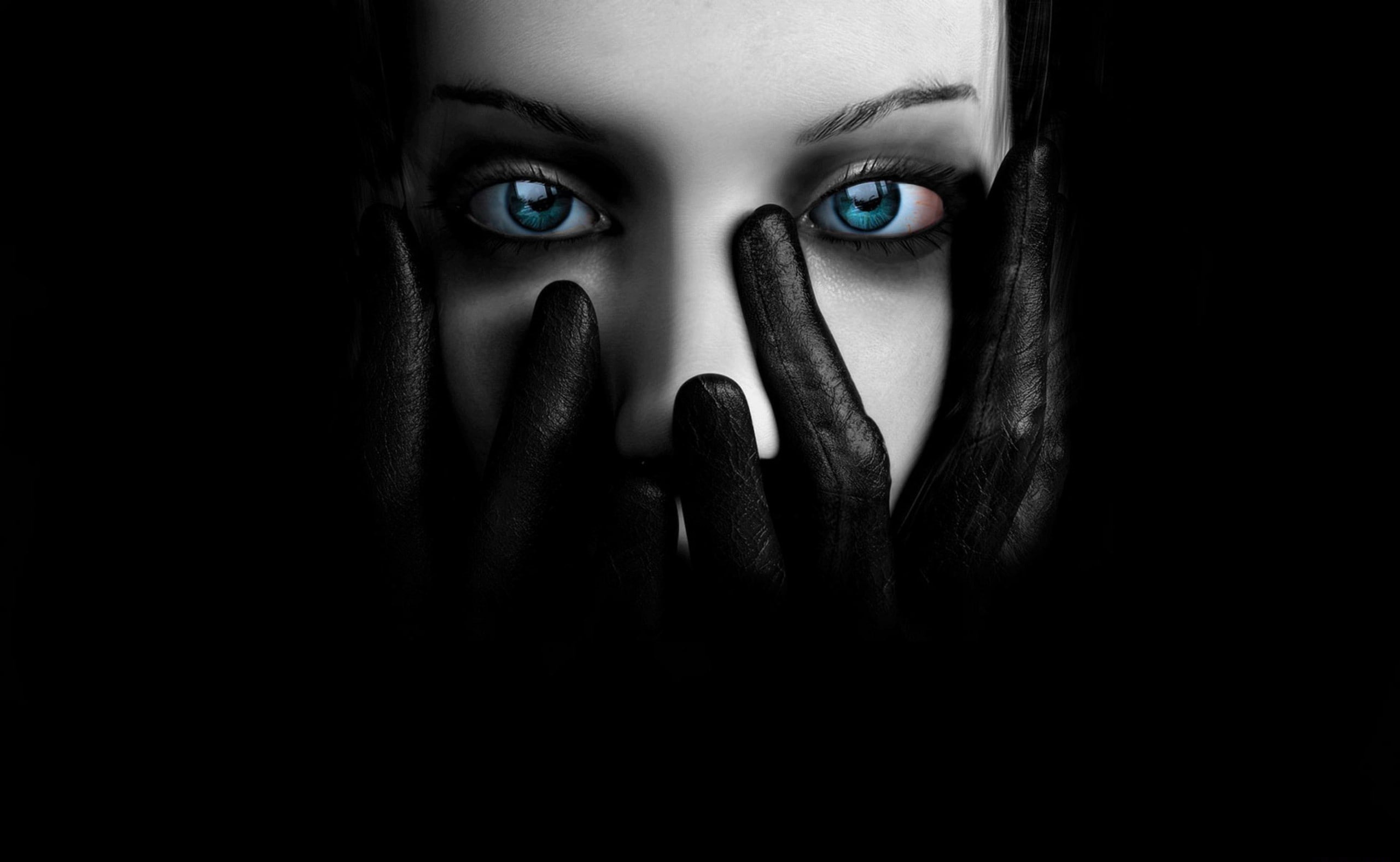 indoors, mystery, watching, hands covering mouth, looking at camera, dark, fear, hand, artwork, human body part, front view, body part, women, eye, horror, HD Wallpaper