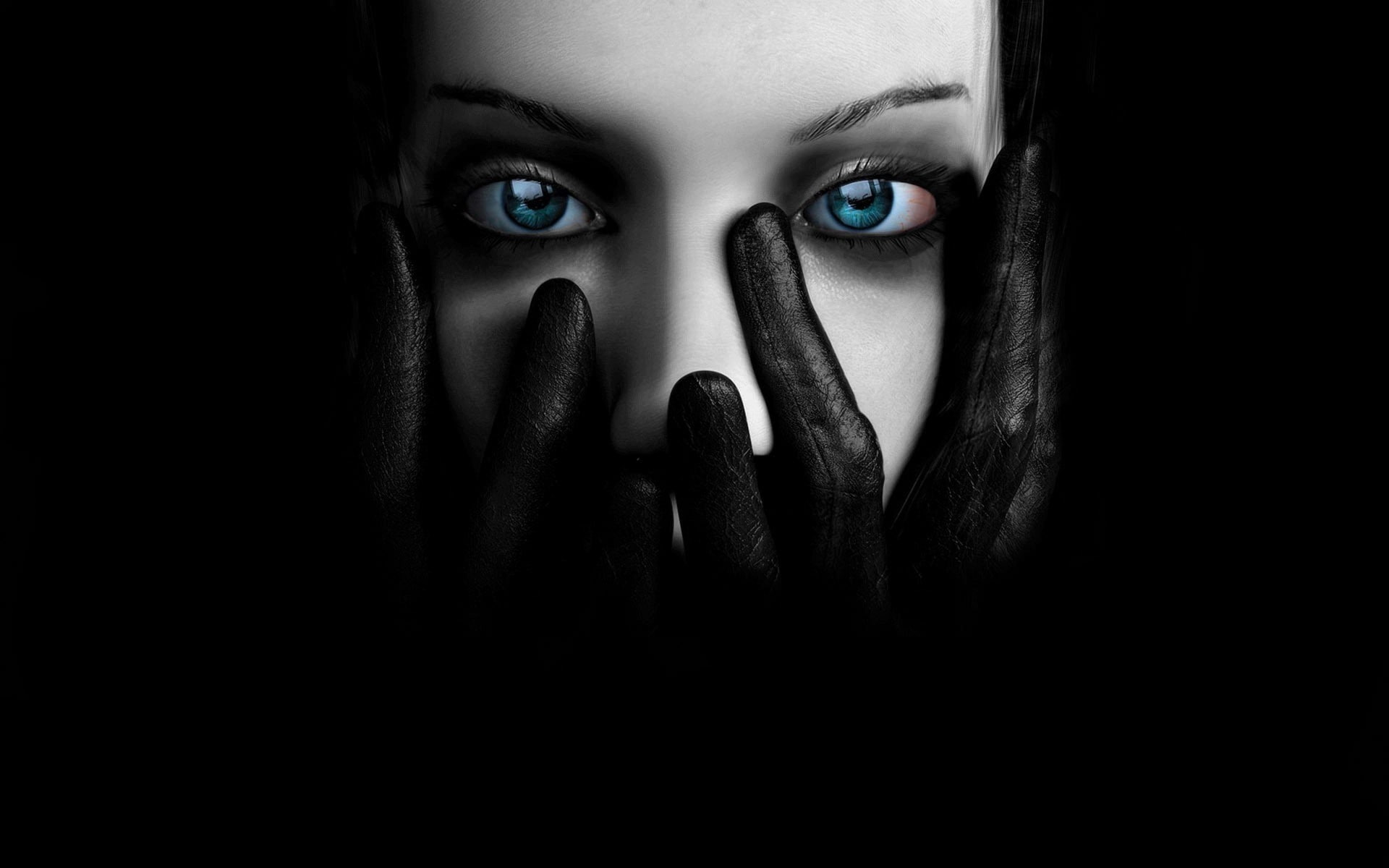 adult, human hand, beautiful woman, body part, eye, human eye, hands covering mouth, front view, indoors, human face, human body part, blue eyes, 1080P, HD Wallpaper